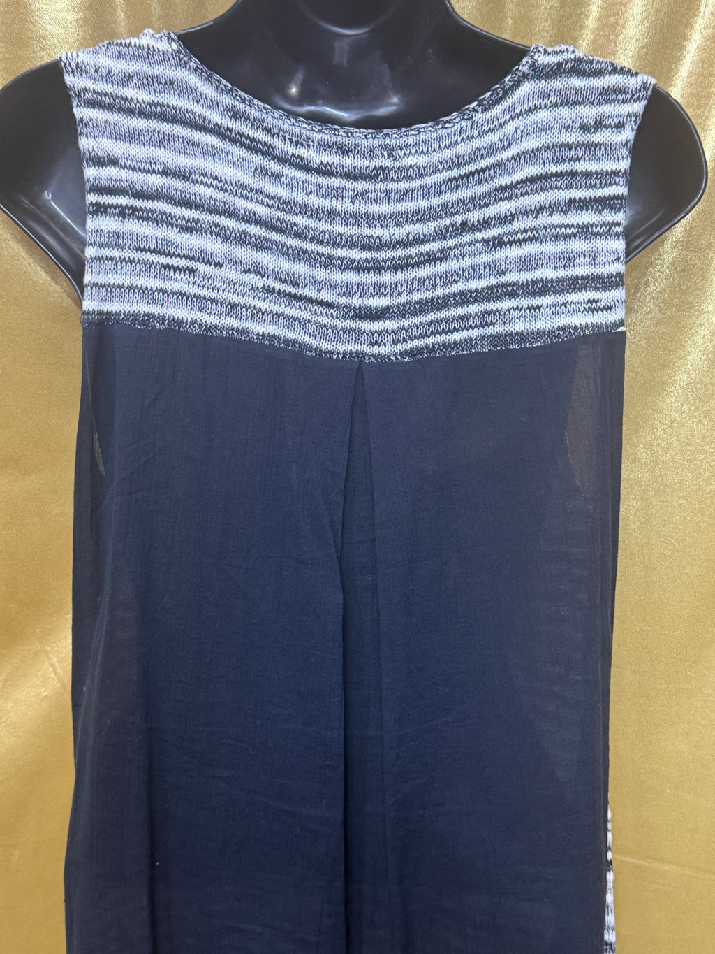 Lucky Brand Blue & White Striped Knit Sleeveless Tunic Top Tank Size L