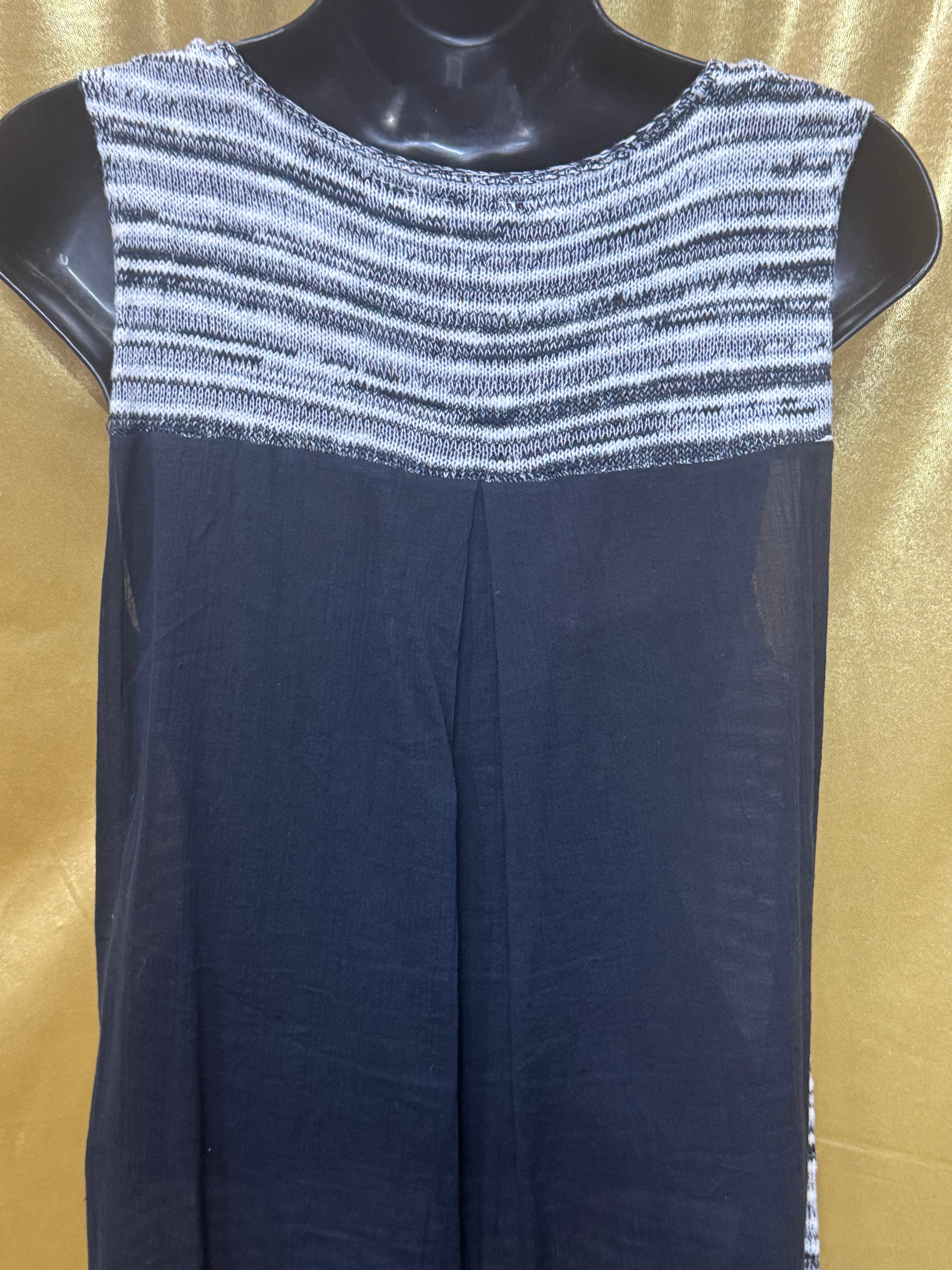 Lucky Brand Blue & White Striped Knit Sleeveless Tunic Top Tank Size L