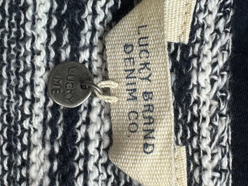 Lucky Brand Blue & White Striped Knit Sleeveless Tunic Top Tank Size L