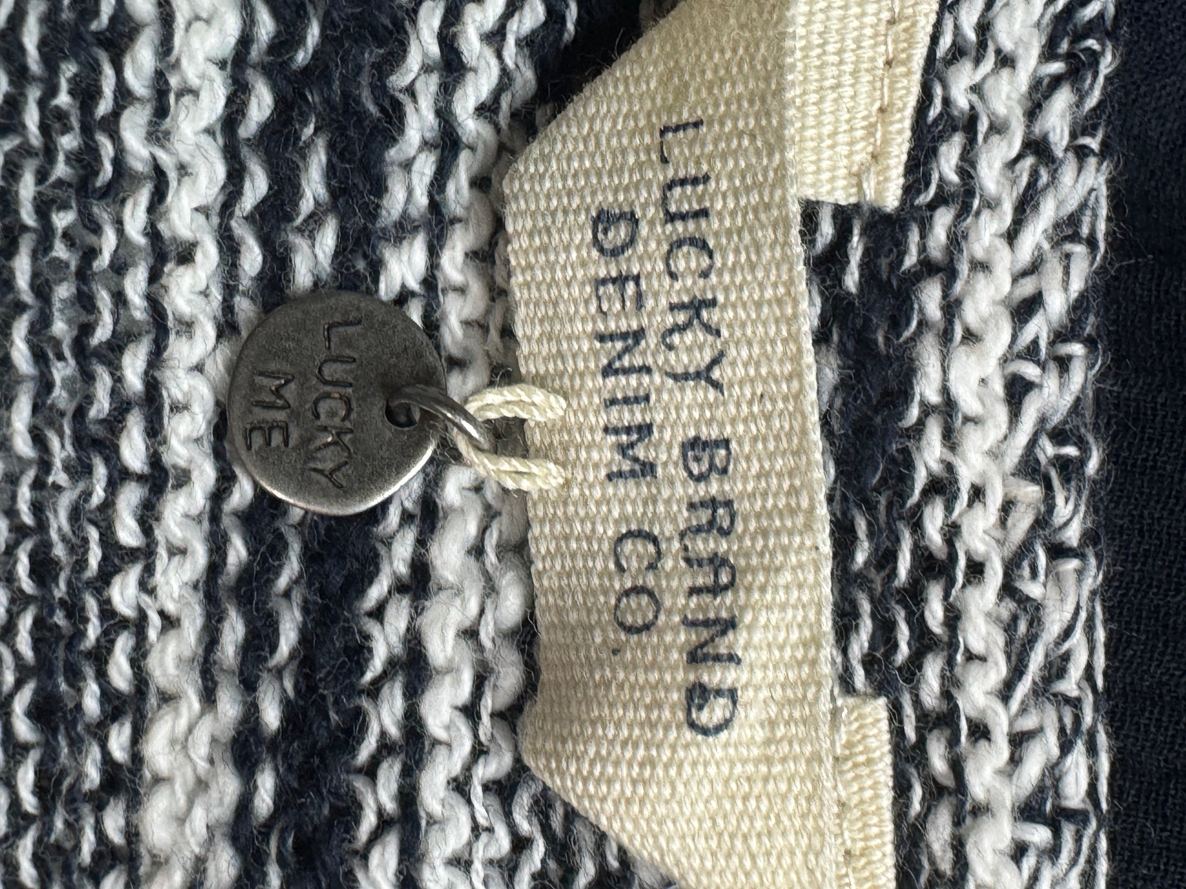 Lucky Brand Blue & White Striped Knit Sleeveless Tunic Top Tank Size L