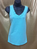 Susan Graver Mint Green Lace Neck Tank Top Size Large Cotton Spandex