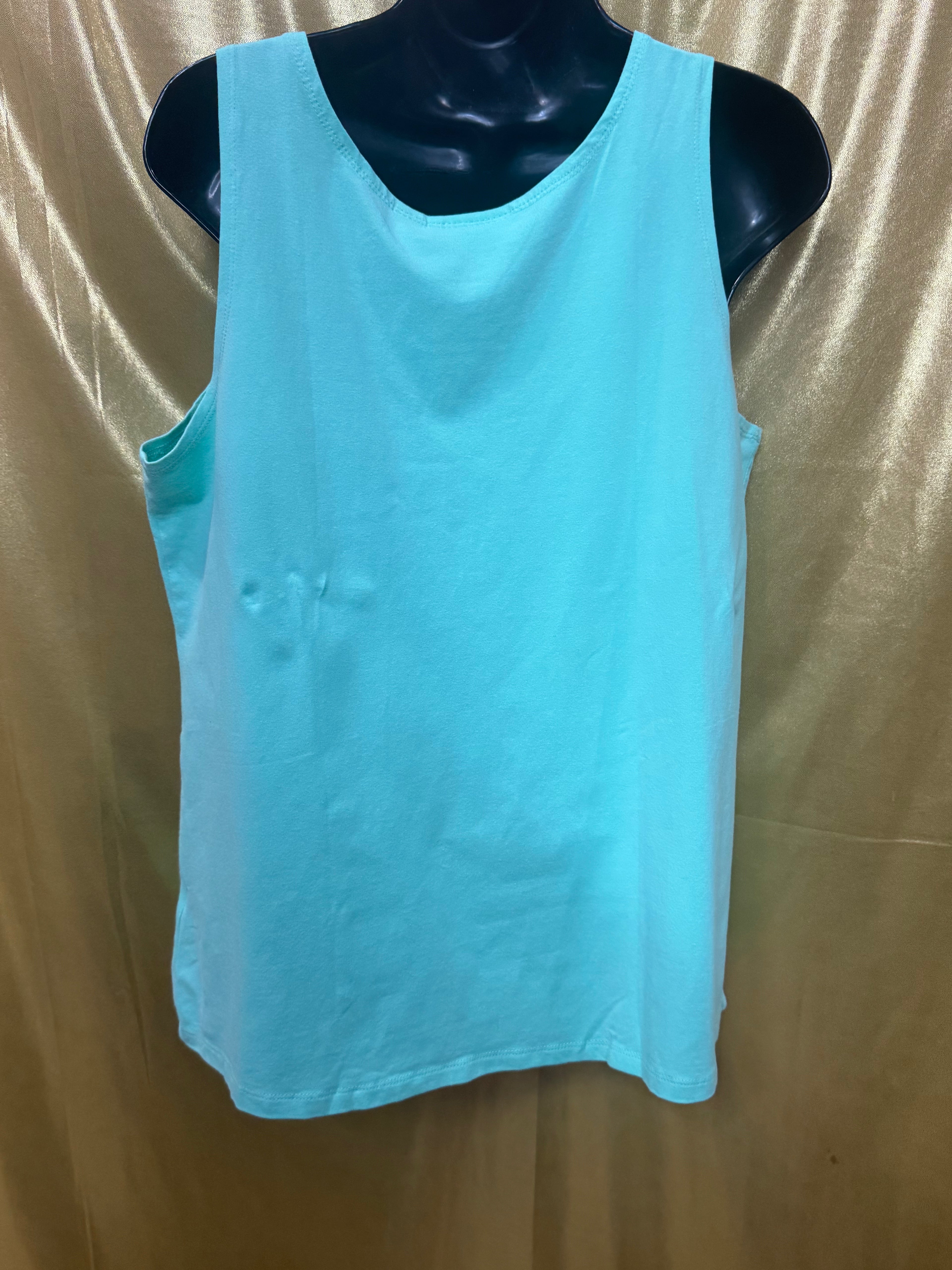 Susan Graver Mint Green Lace Neck Tank Top Size Large Cotton Spandex