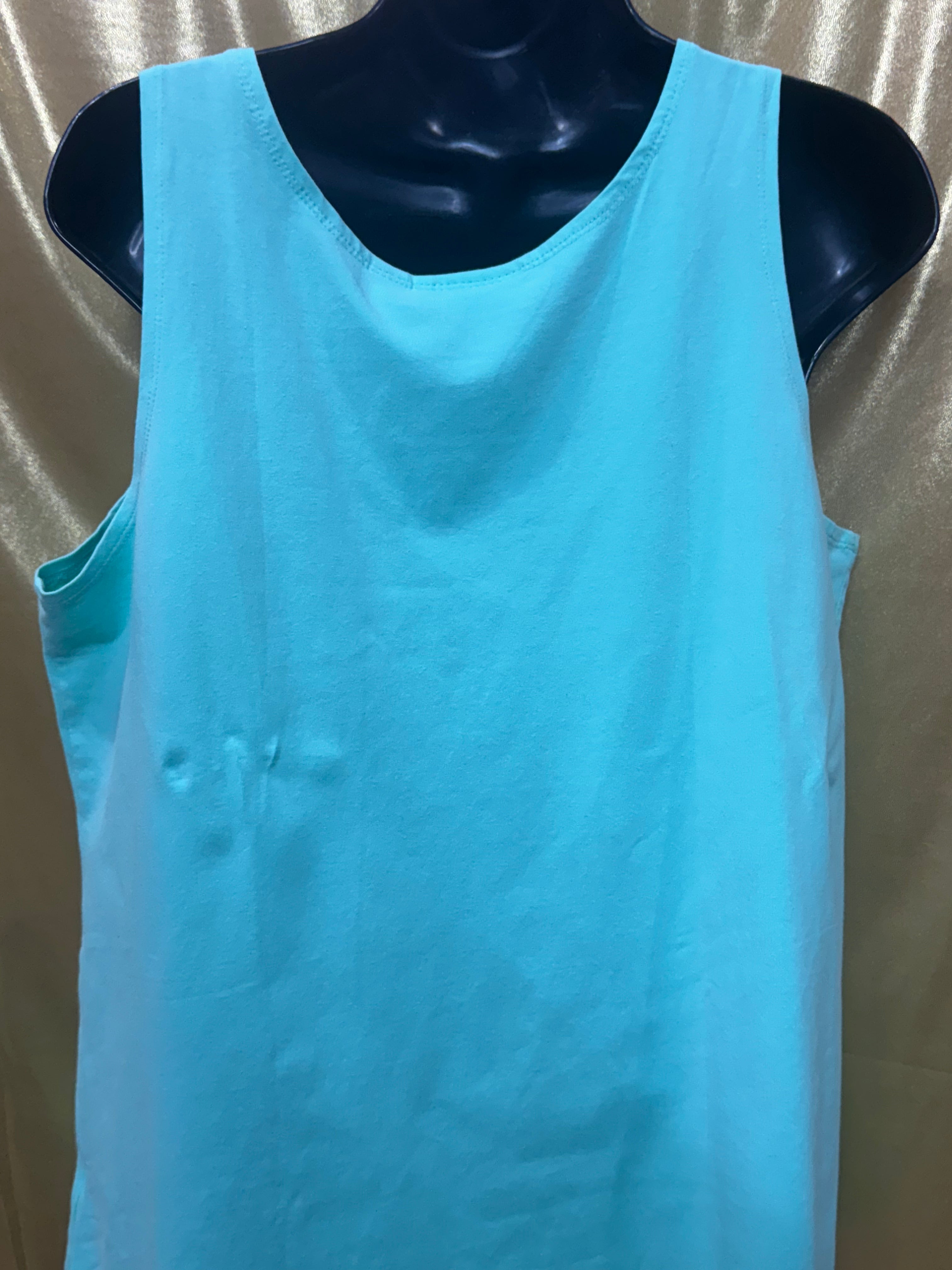 Susan Graver Mint Green Lace Neck Tank Top Size Large Cotton Spandex