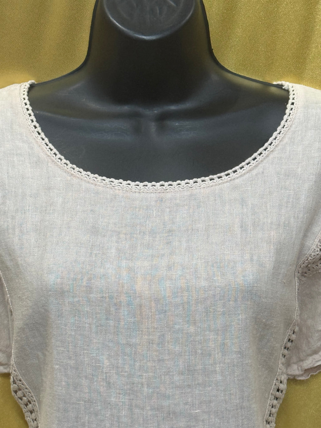 Alessia Pacini Italian Linen Boho Blouse Light Pink Cotton Lace Trim Size Large L