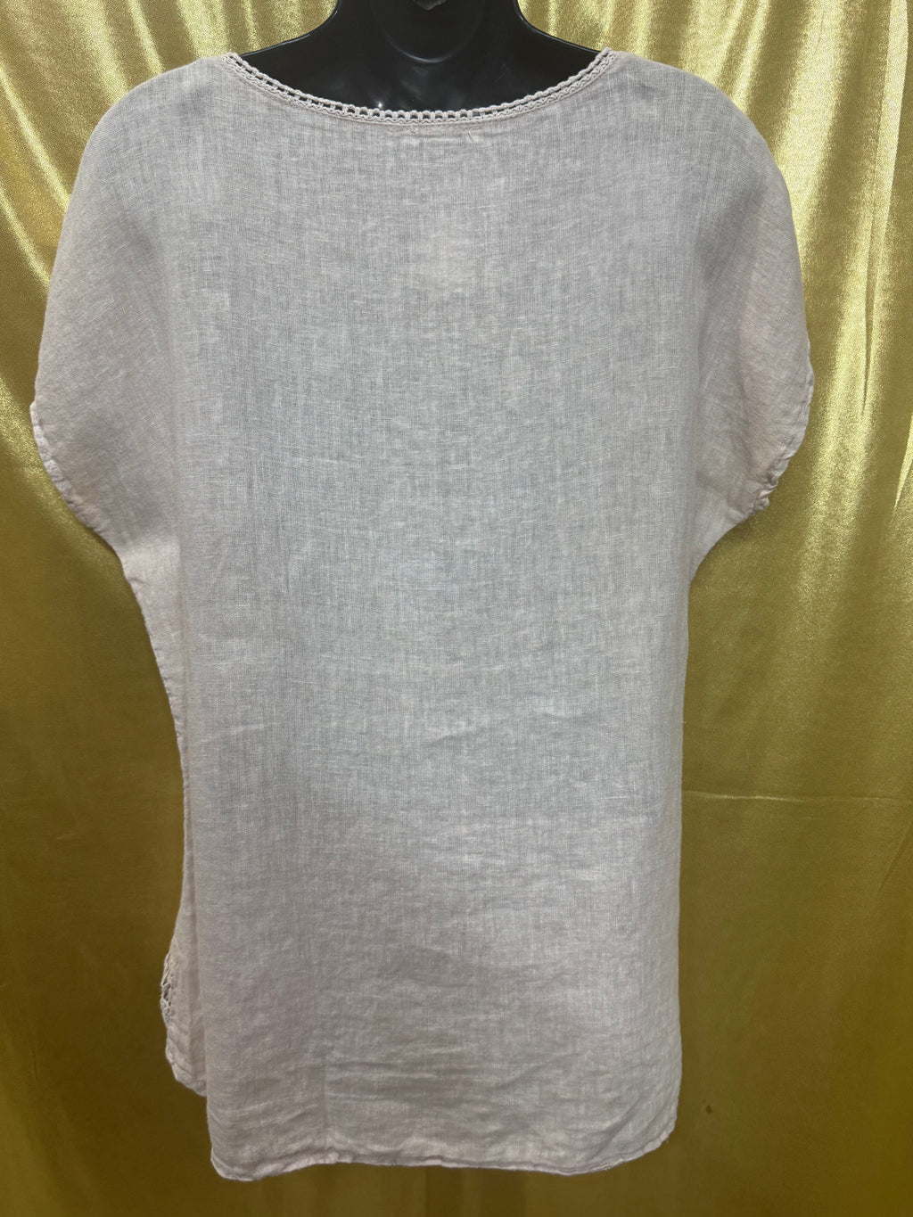 Alessia Pacini Italian Linen Boho Blouse Light Pink Cotton Lace Trim Size Large L