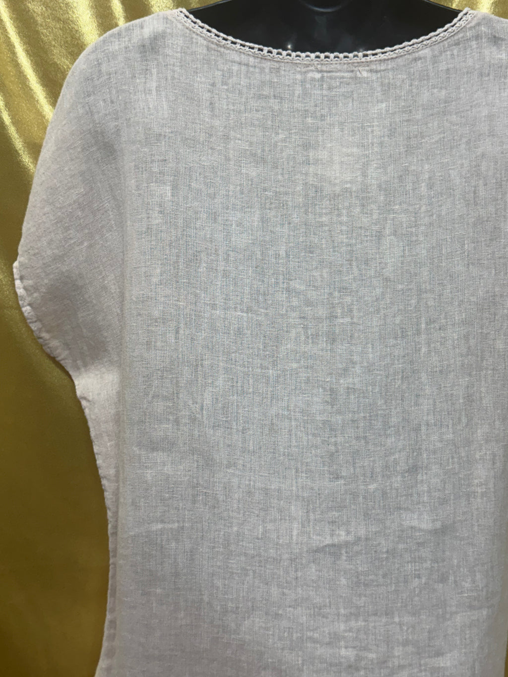 Alessia Pacini Italian Linen Boho Blouse Light Pink Cotton Lace Trim Size Large L