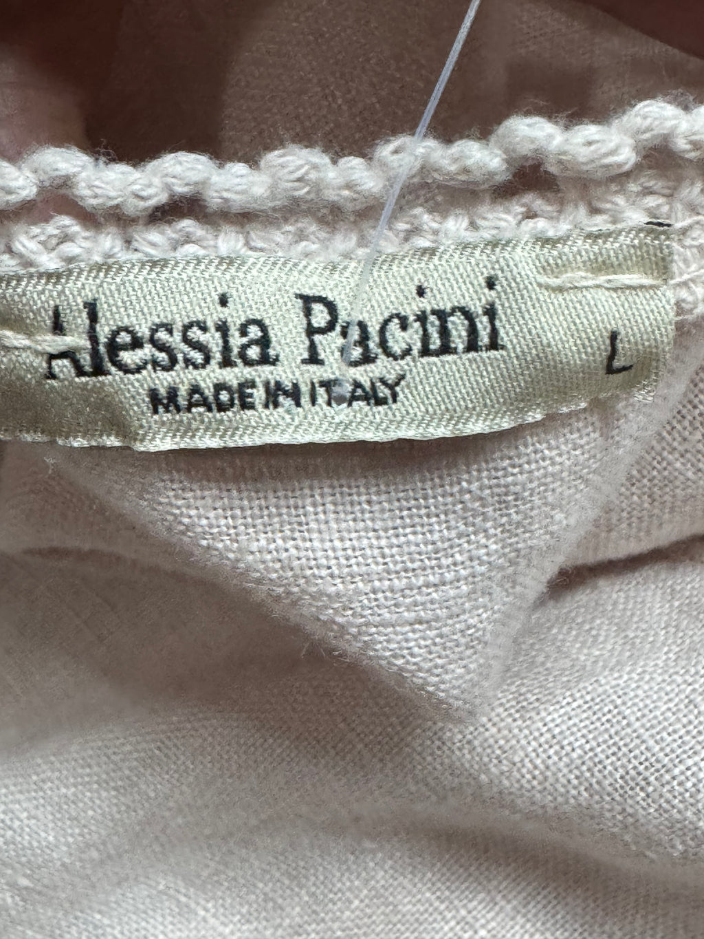 Alessia Pacini Italian Linen Boho Blouse Light Pink Cotton Lace Trim Size Large L