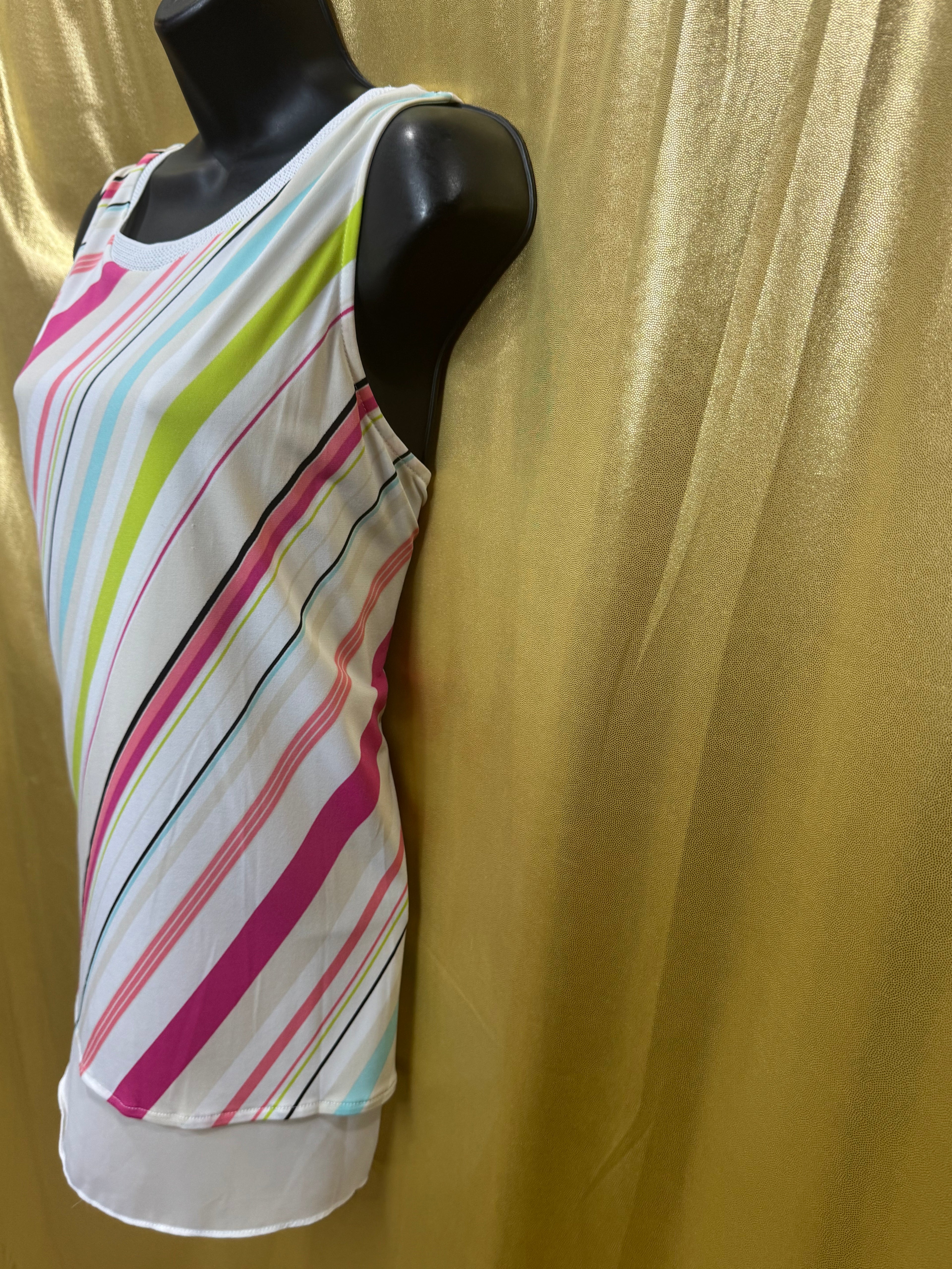 Worthington Vibrant Diagonal Stripe Layered Tunic Tank Top – Size Large