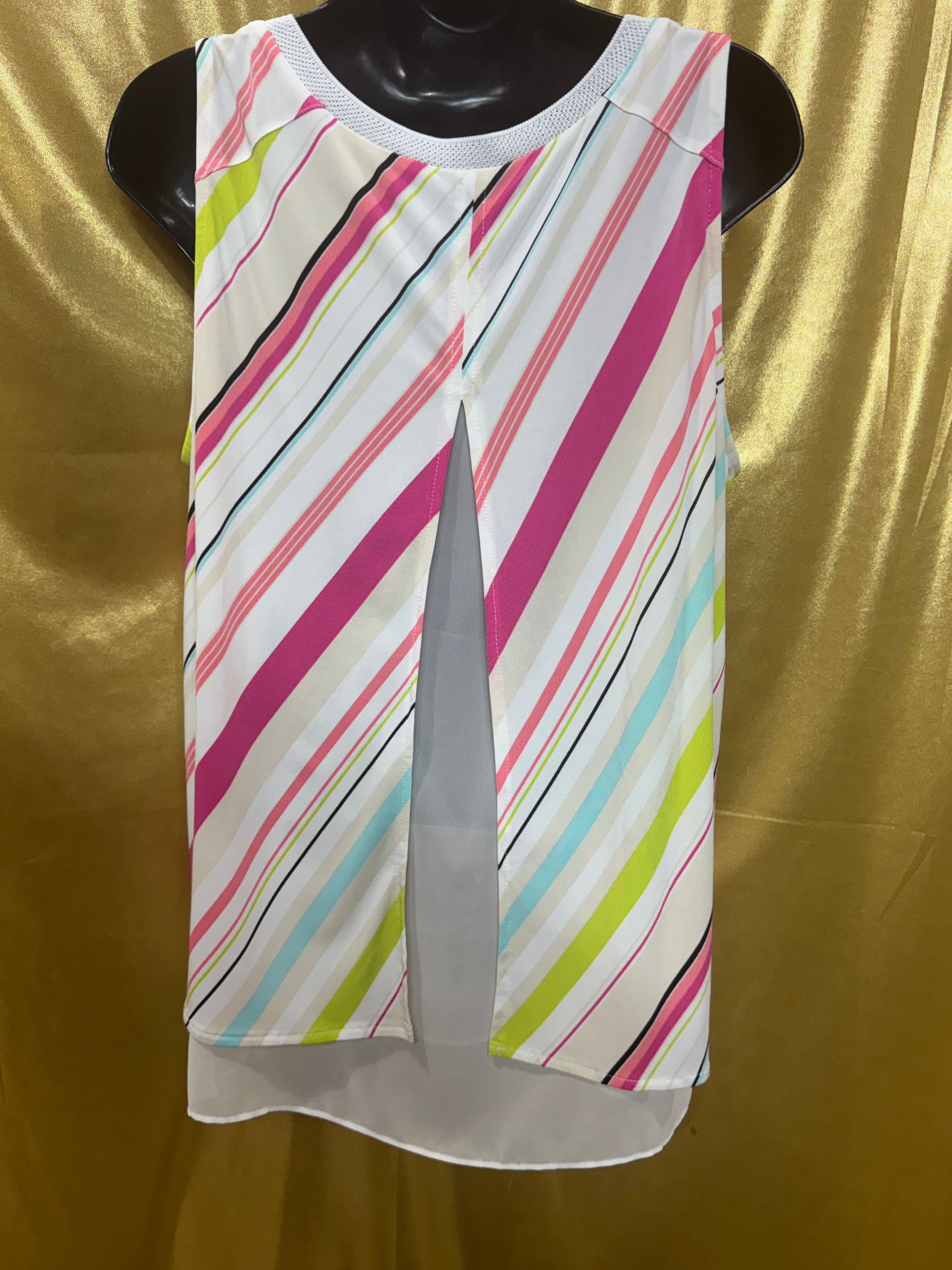 Worthington Vibrant Diagonal Stripe Layered Tunic Tank Top – Size Large
