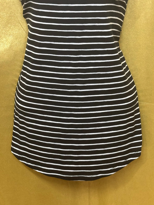A New Day Striped Scoop Neck Tank Top L NWT Black White Rayon Spandex Stretch