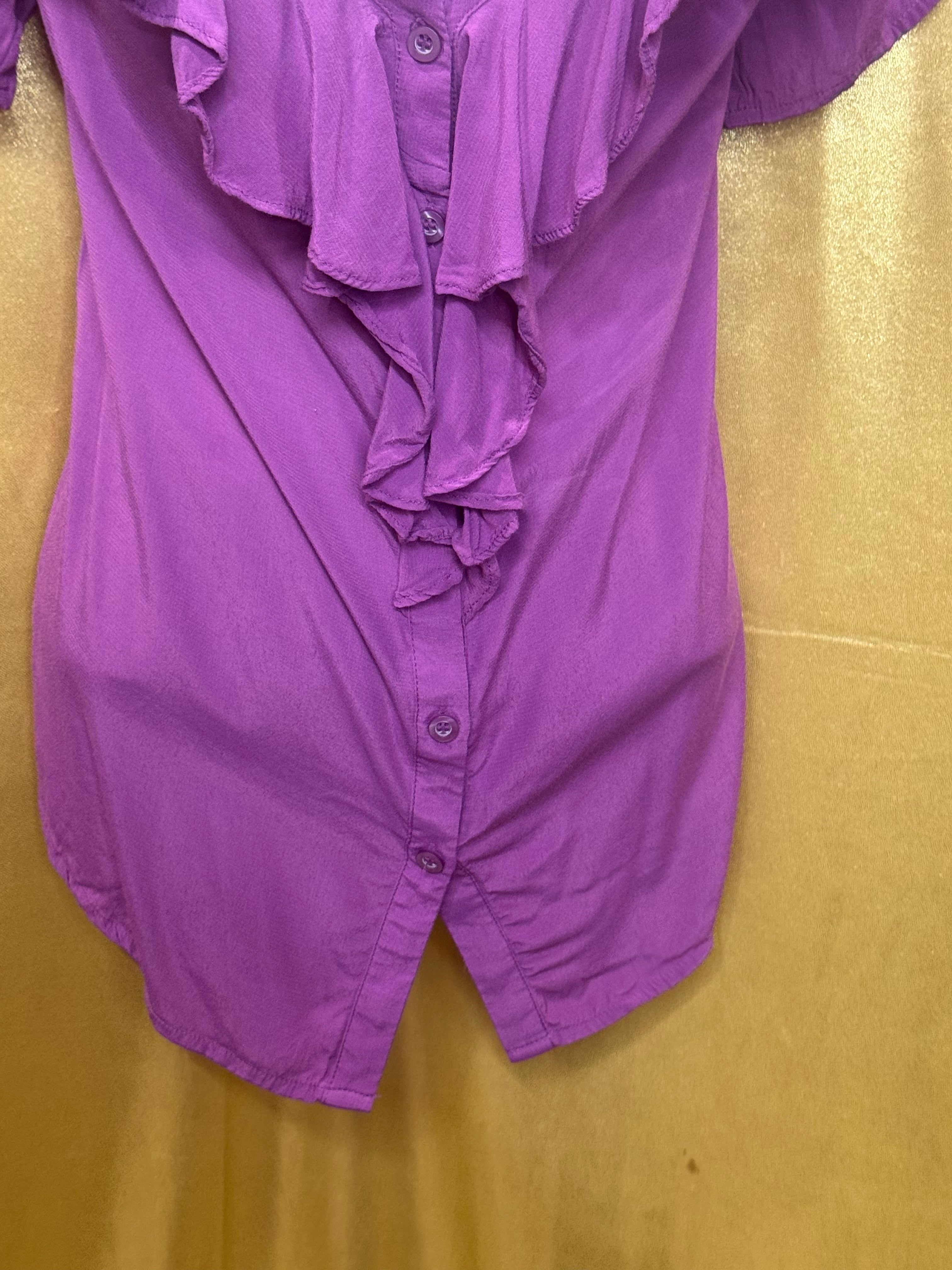 SOHO Jeans New York & Company Purple Cold Shoulder Ruffle Blouse Top L