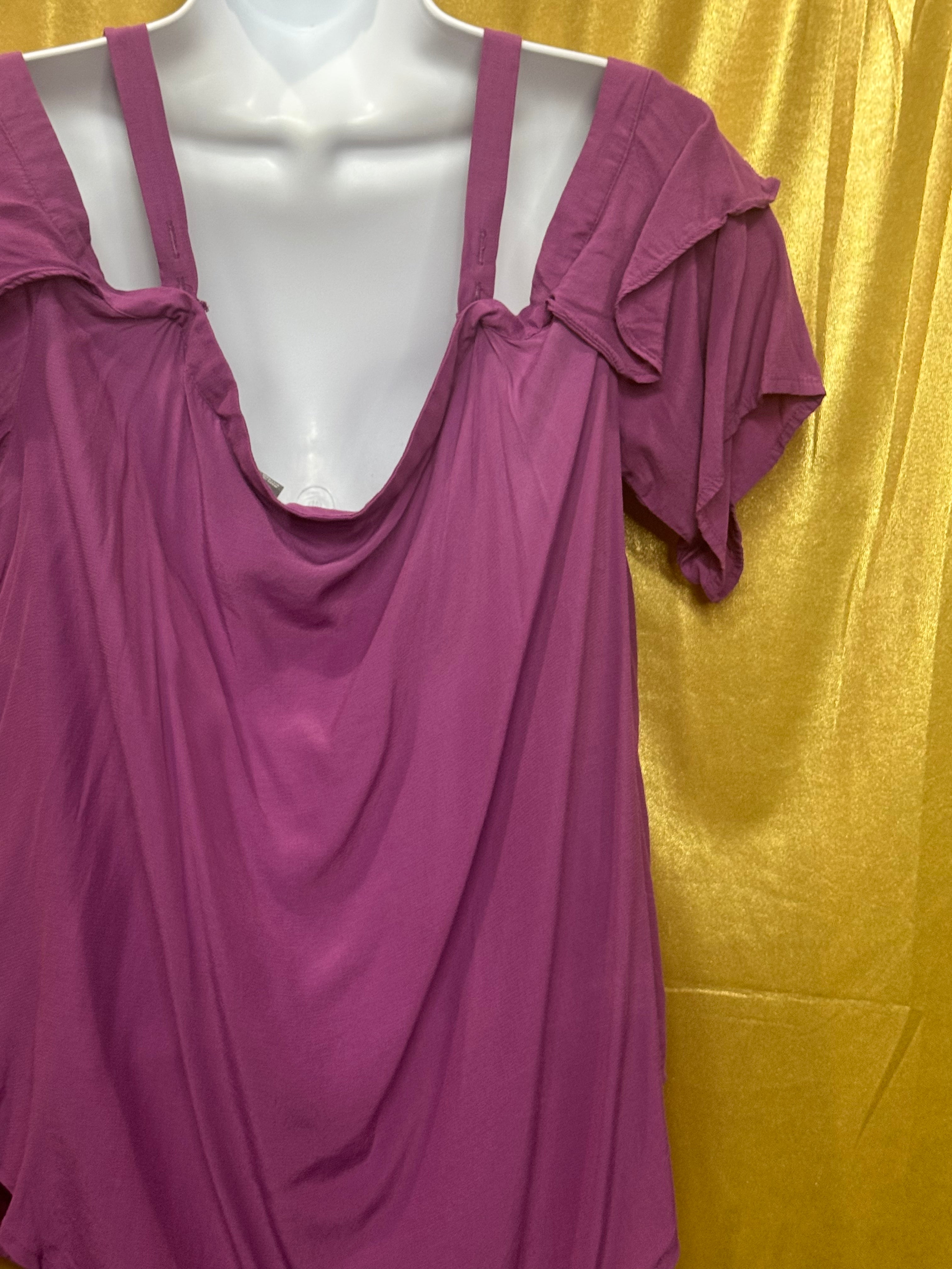 SOHO Jeans New York & Company Purple Cold Shoulder Ruffle Blouse Top L