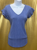 Adrianna Papell Blue Geo Print Flutter Sleeve V-Neck Top - Size L