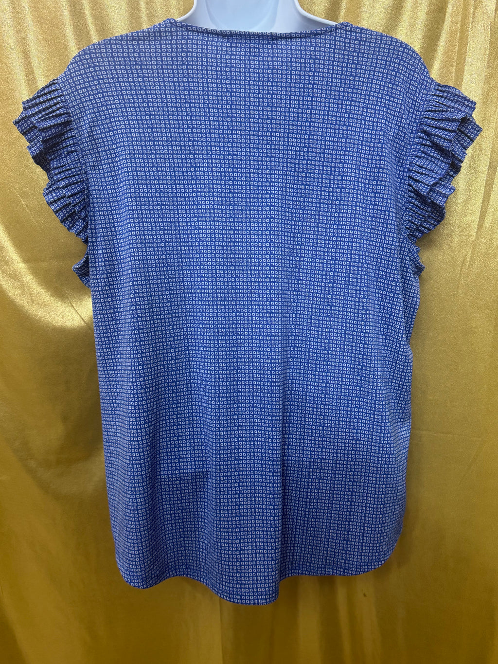 Adrianna Papell Blue Geo Print Flutter Sleeve V-Neck Top - Size L