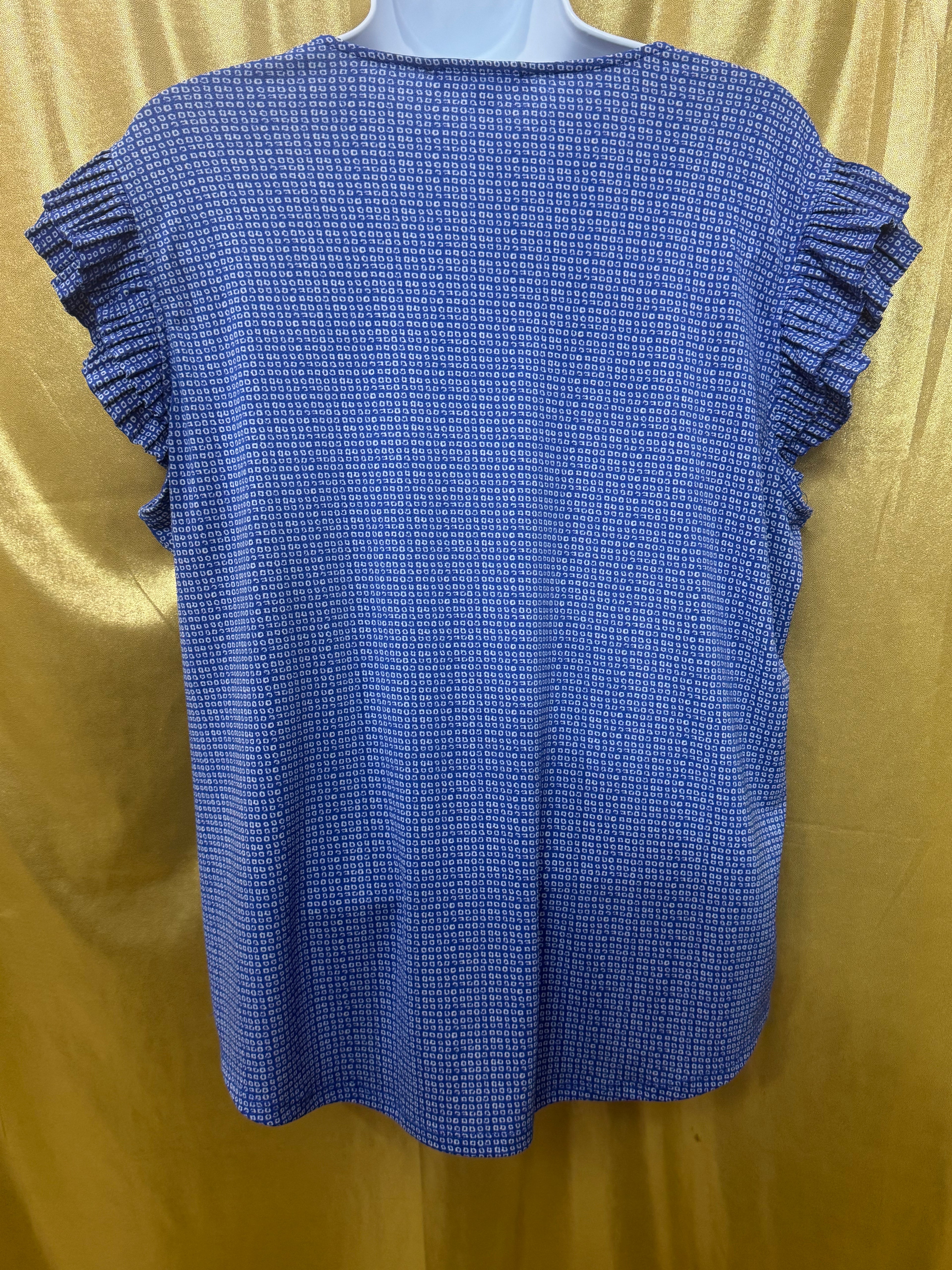 Adrianna Papell Blue Geo Print Flutter Sleeve V-Neck Top - Size L