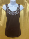Jones New York Sport Brown Crochet Lace Knit Tank Top Size Large