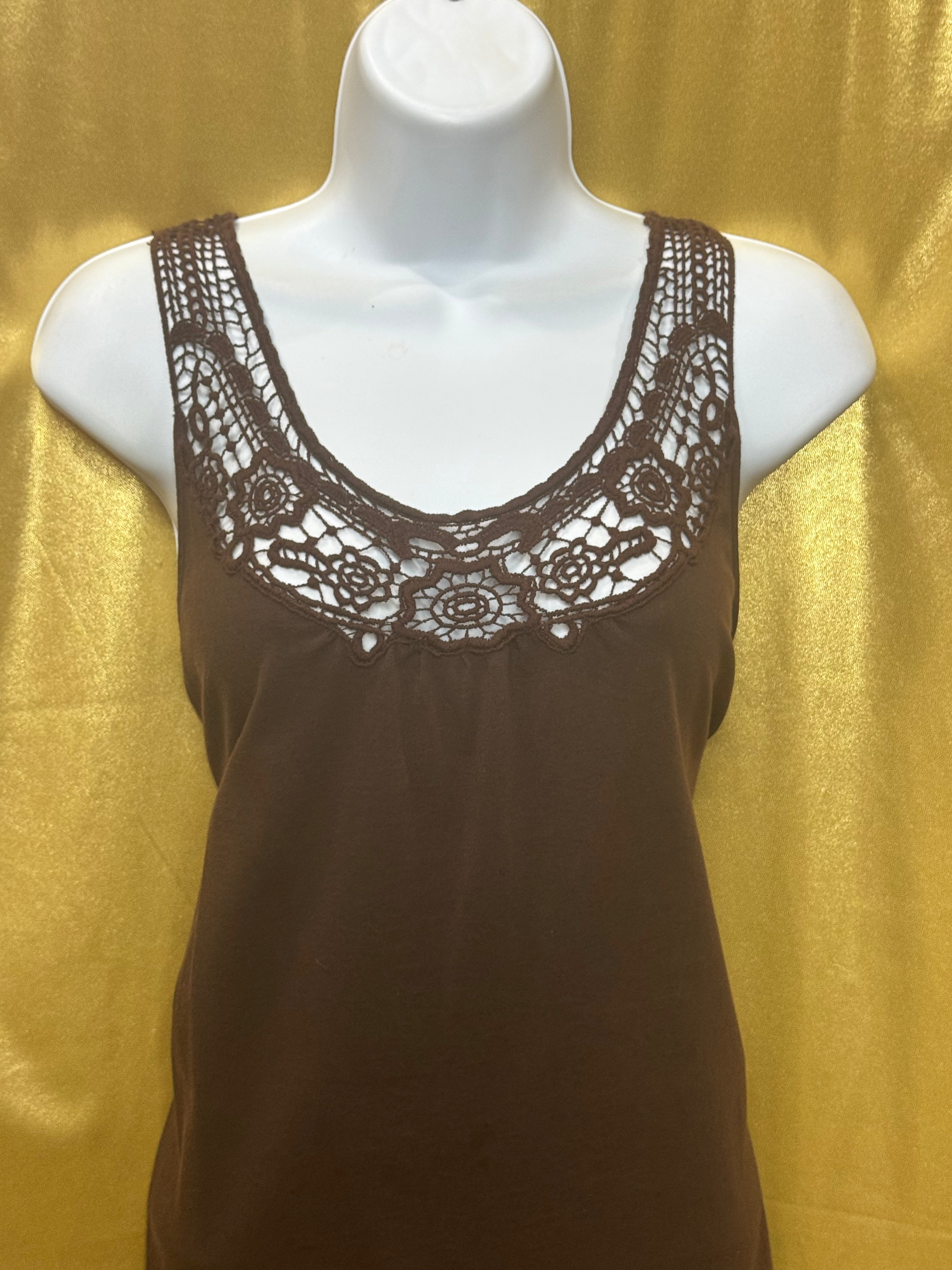 Jones New York Sport Brown Crochet Lace Knit Tank Top Size Large