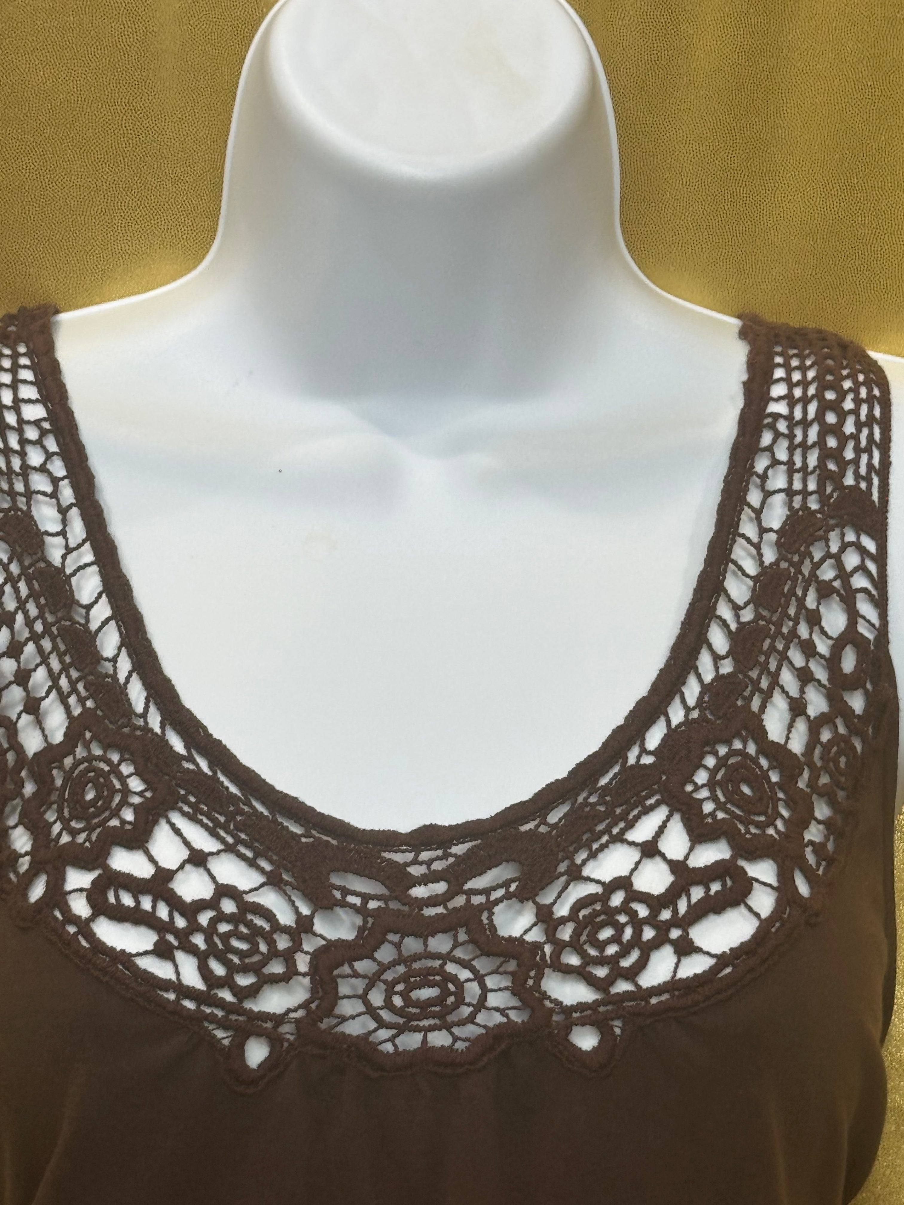 Jones New York Sport Brown Crochet Lace Knit Tank Top Size Large