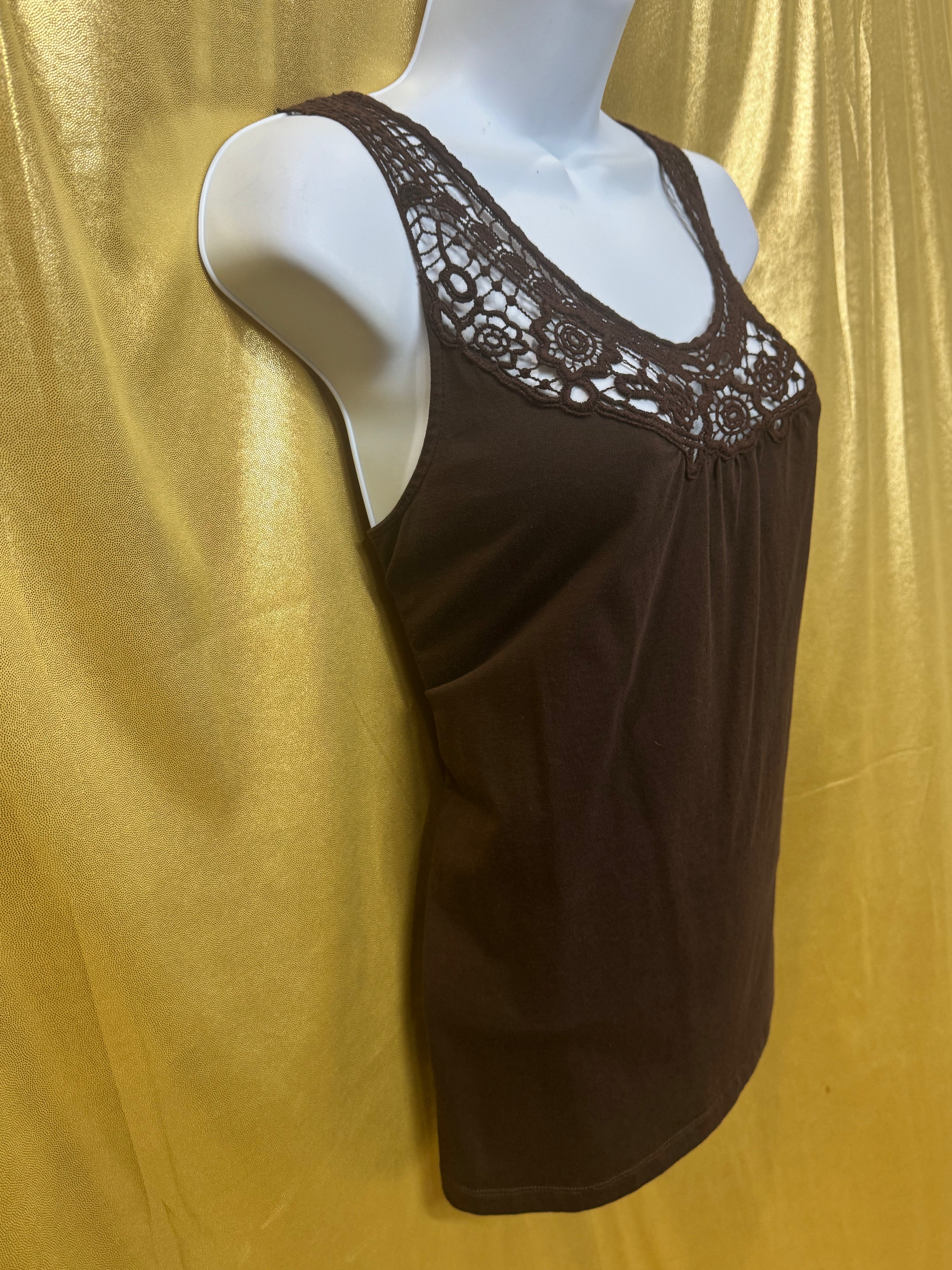 Jones New York Sport Brown Crochet Lace Knit Tank Top Size Large