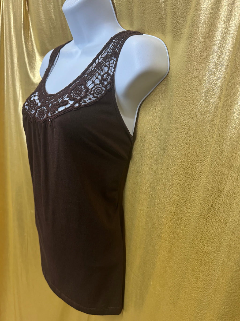 Jones New York Sport Brown Crochet Lace Knit Tank Top Size Large