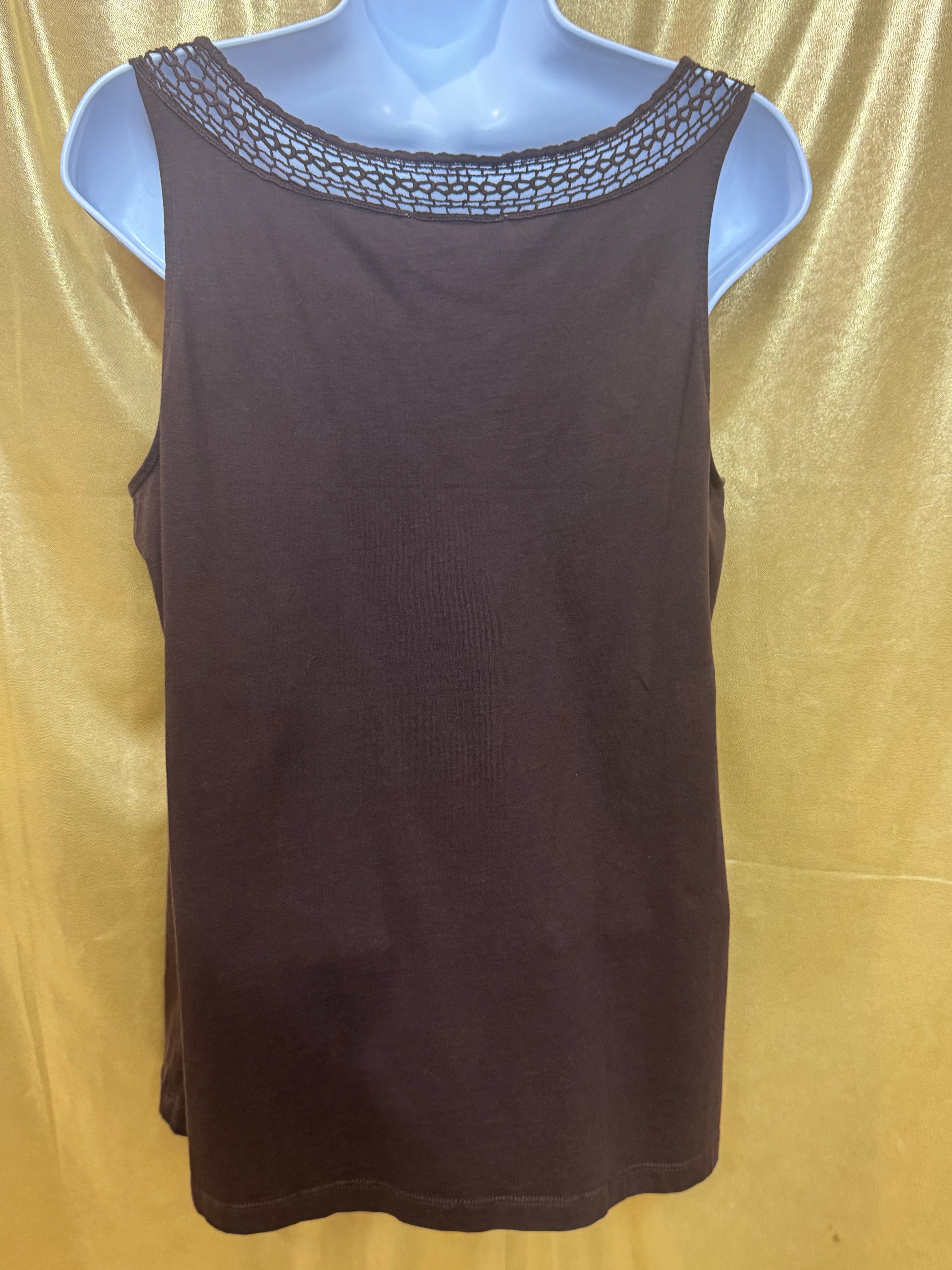 Jones New York Sport Brown Crochet Lace Knit Tank Top Size Large