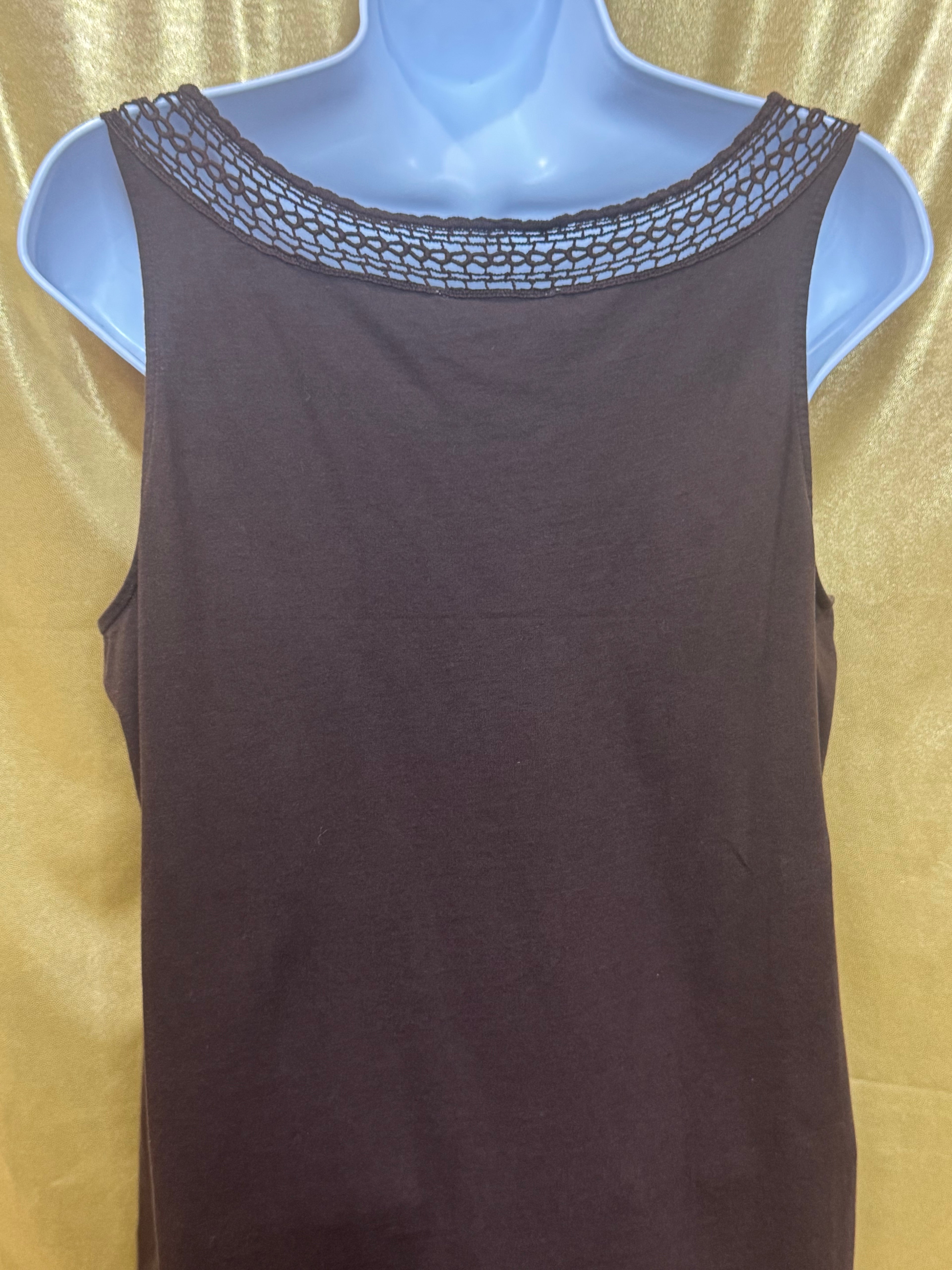 Jones New York Sport Brown Crochet Lace Knit Tank Top Size Large