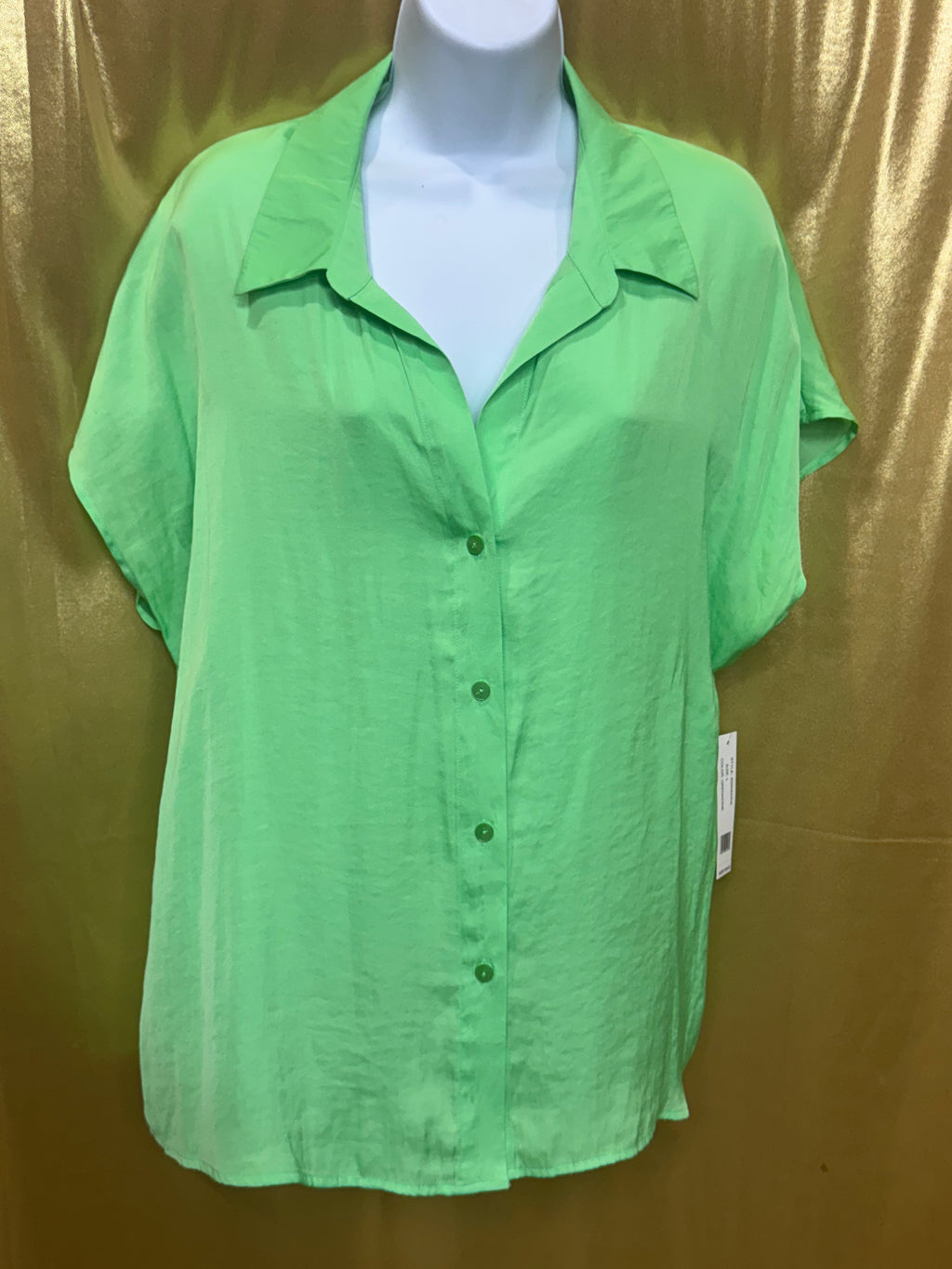 Counterparts Lime Green Button Down Blouse Size L NWT Short Sleeve Flowy Shirt