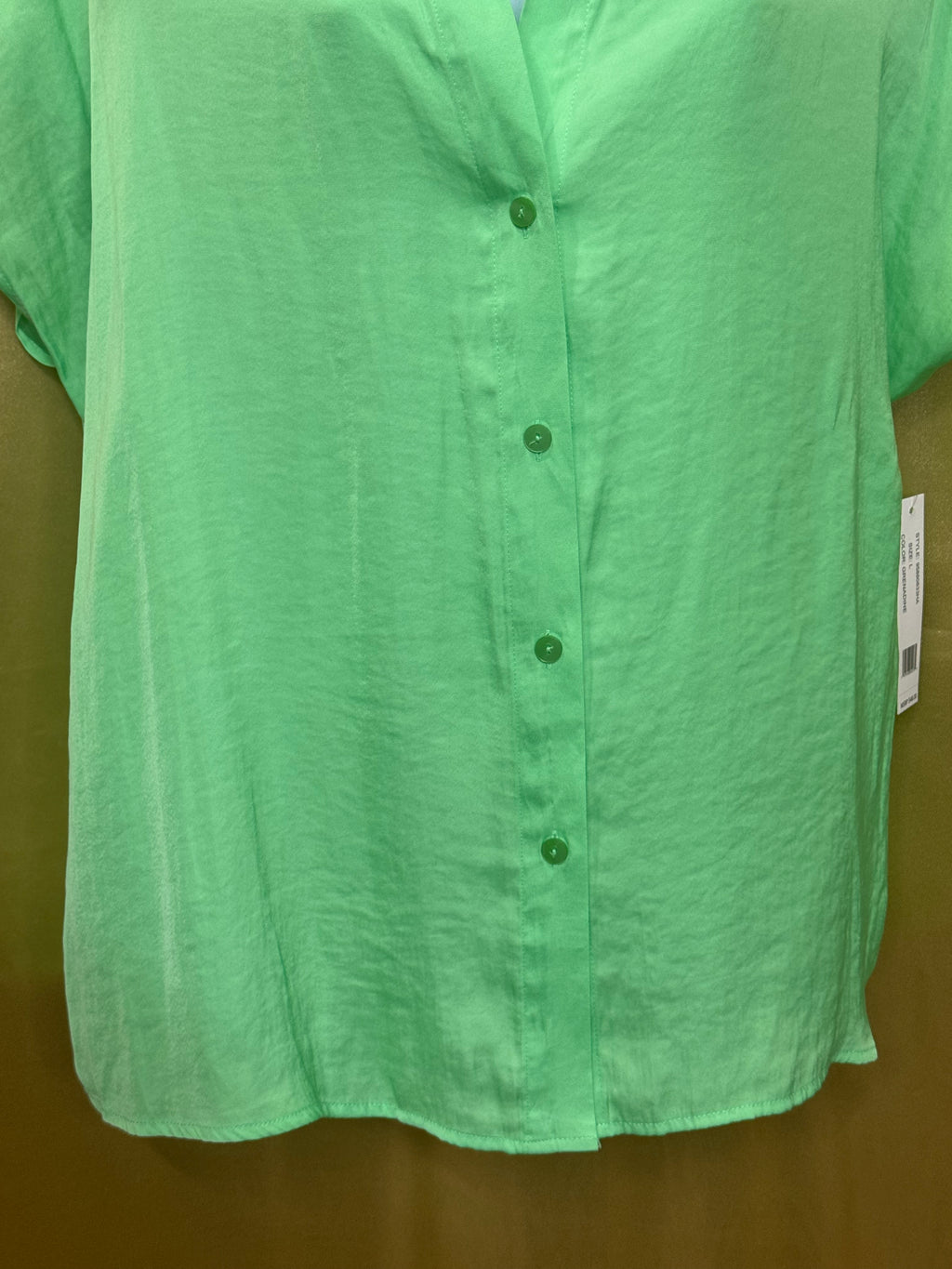 Counterparts Lime Green Button Down Blouse Size L NWT Short Sleeve Flowy Shirt