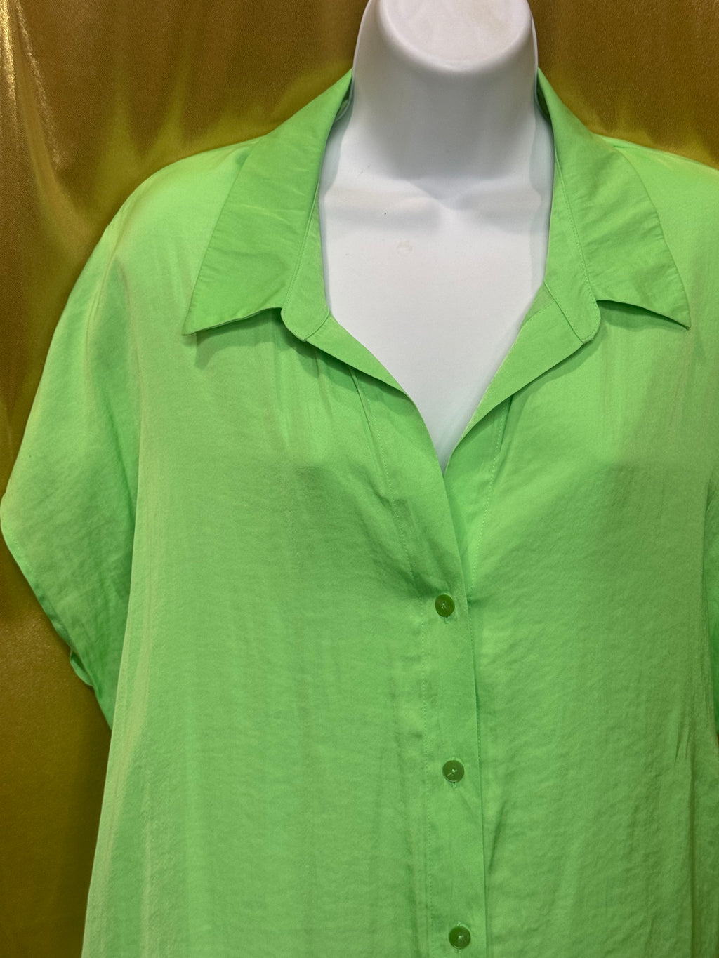 Counterparts Lime Green Button Down Blouse Size L NWT Short Sleeve Flowy Shirt