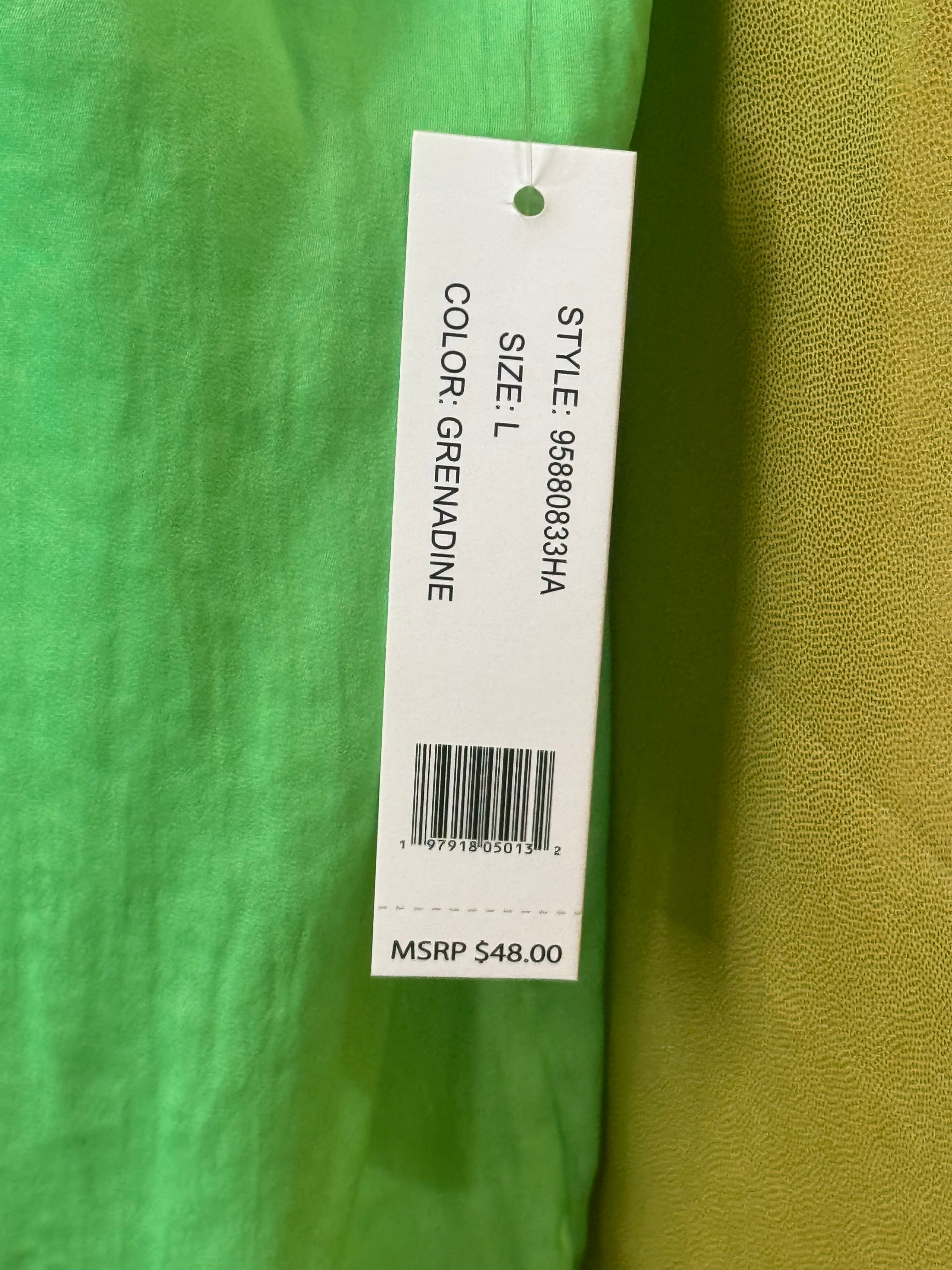 Counterparts Lime Green Button Down Blouse Size L NWT Short Sleeve Flowy Shirt
