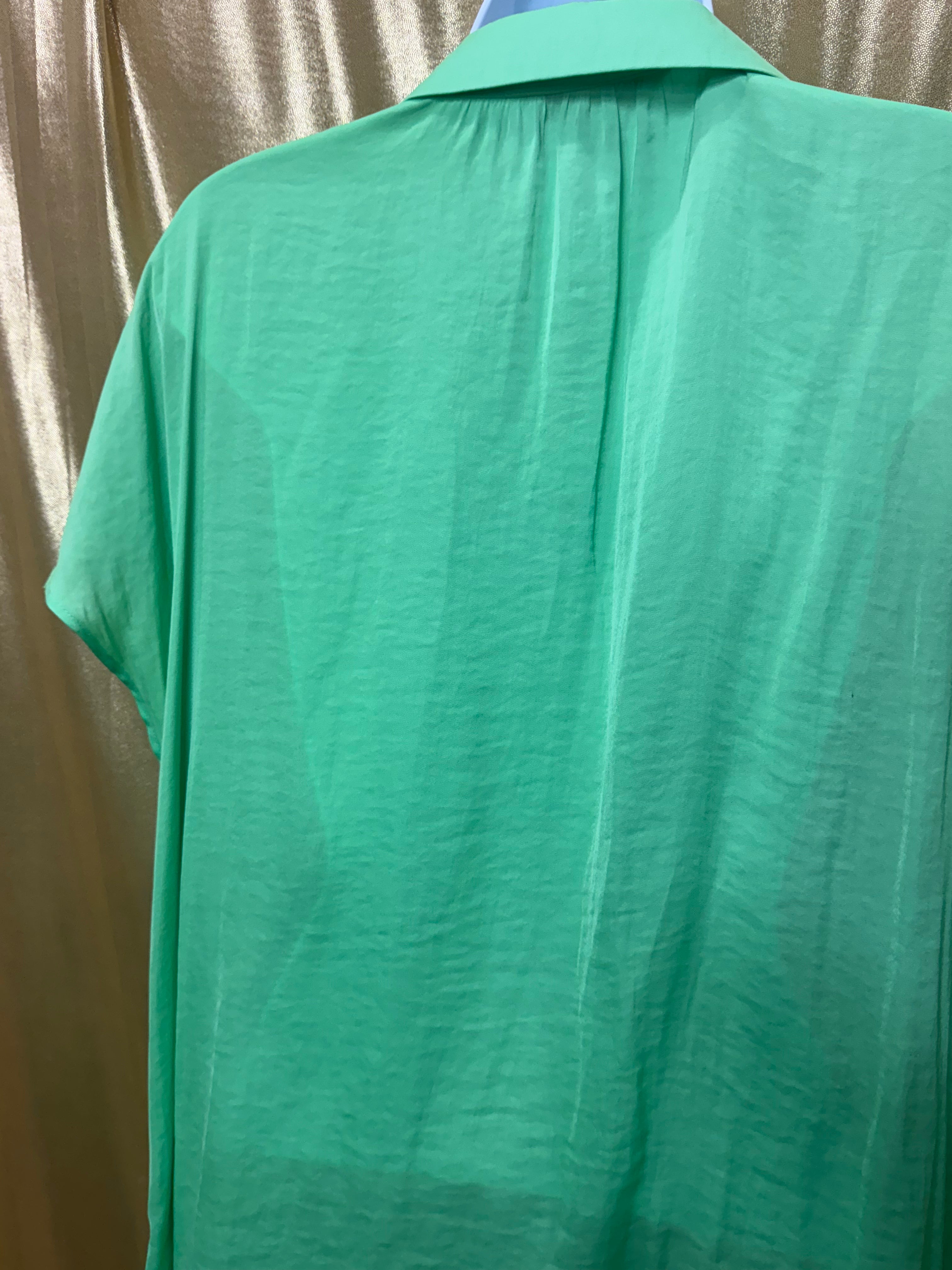 Counterparts Lime Green Button Down Blouse Size L NWT Short Sleeve Flowy Shirt