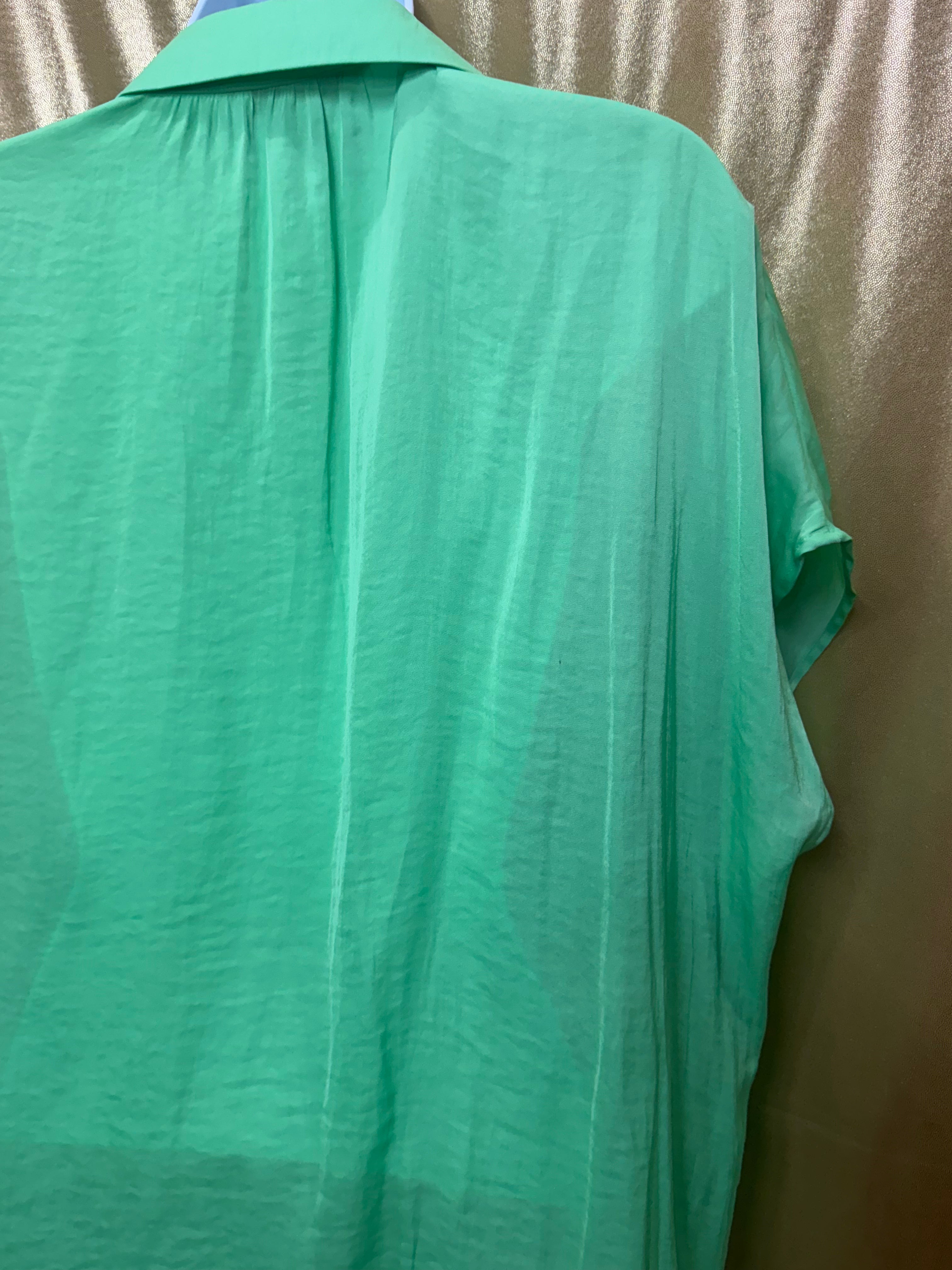 Counterparts Lime Green Button Down Blouse Size L NWT Short Sleeve Flowy Shirt
