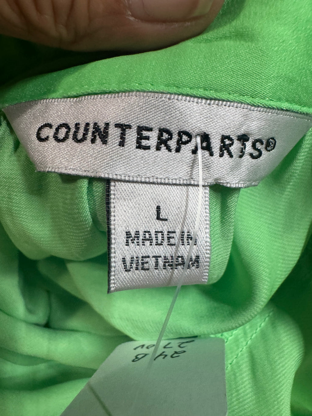 Counterparts Lime Green Button Down Blouse Size L NWT Short Sleeve Flowy Shirt