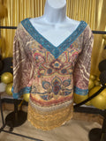 New Directions Cream & Teal Lace Trim Blouse Sz 2X