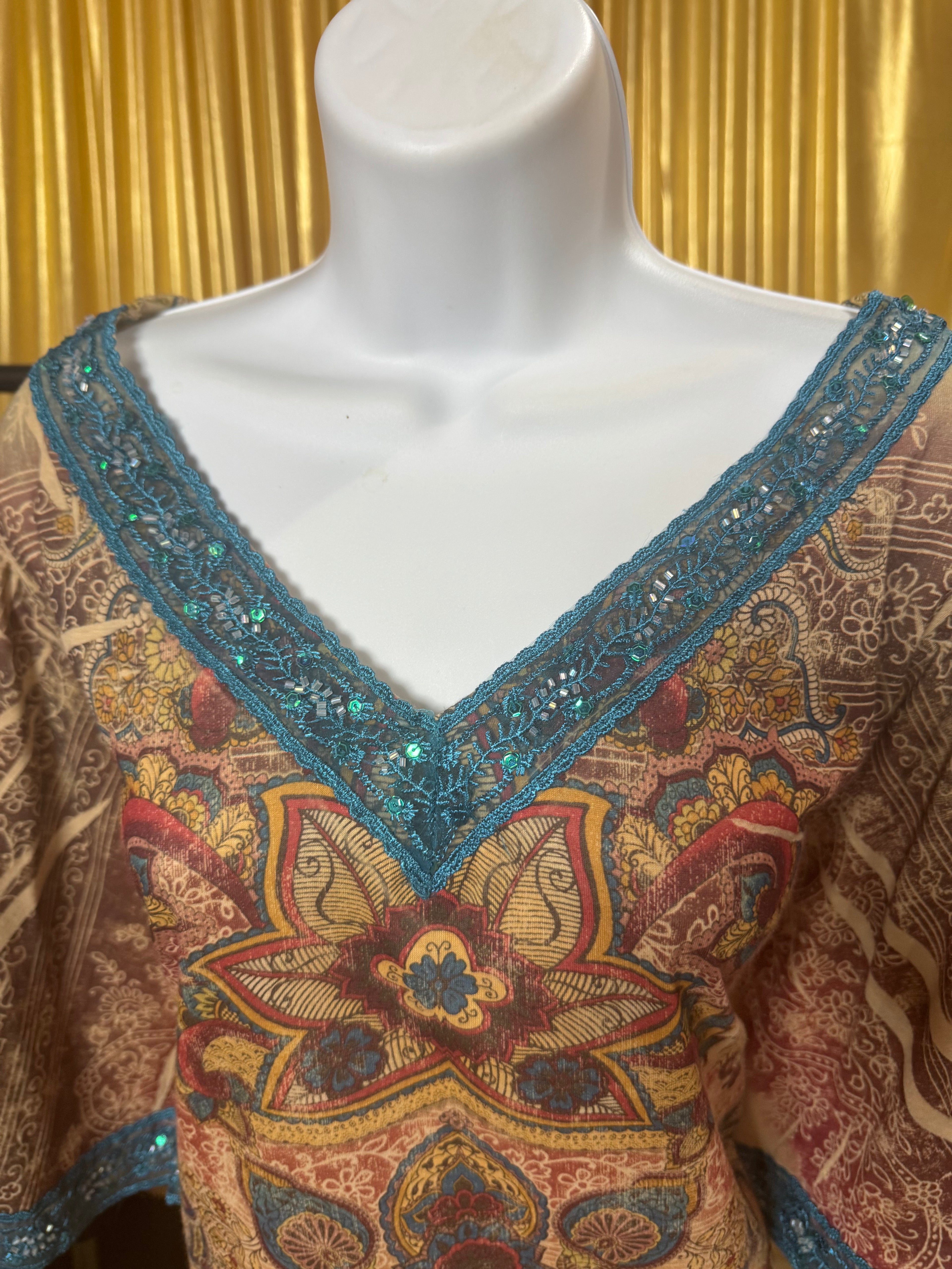New Directions Cream & Teal Lace Trim Blouse Sz 2X