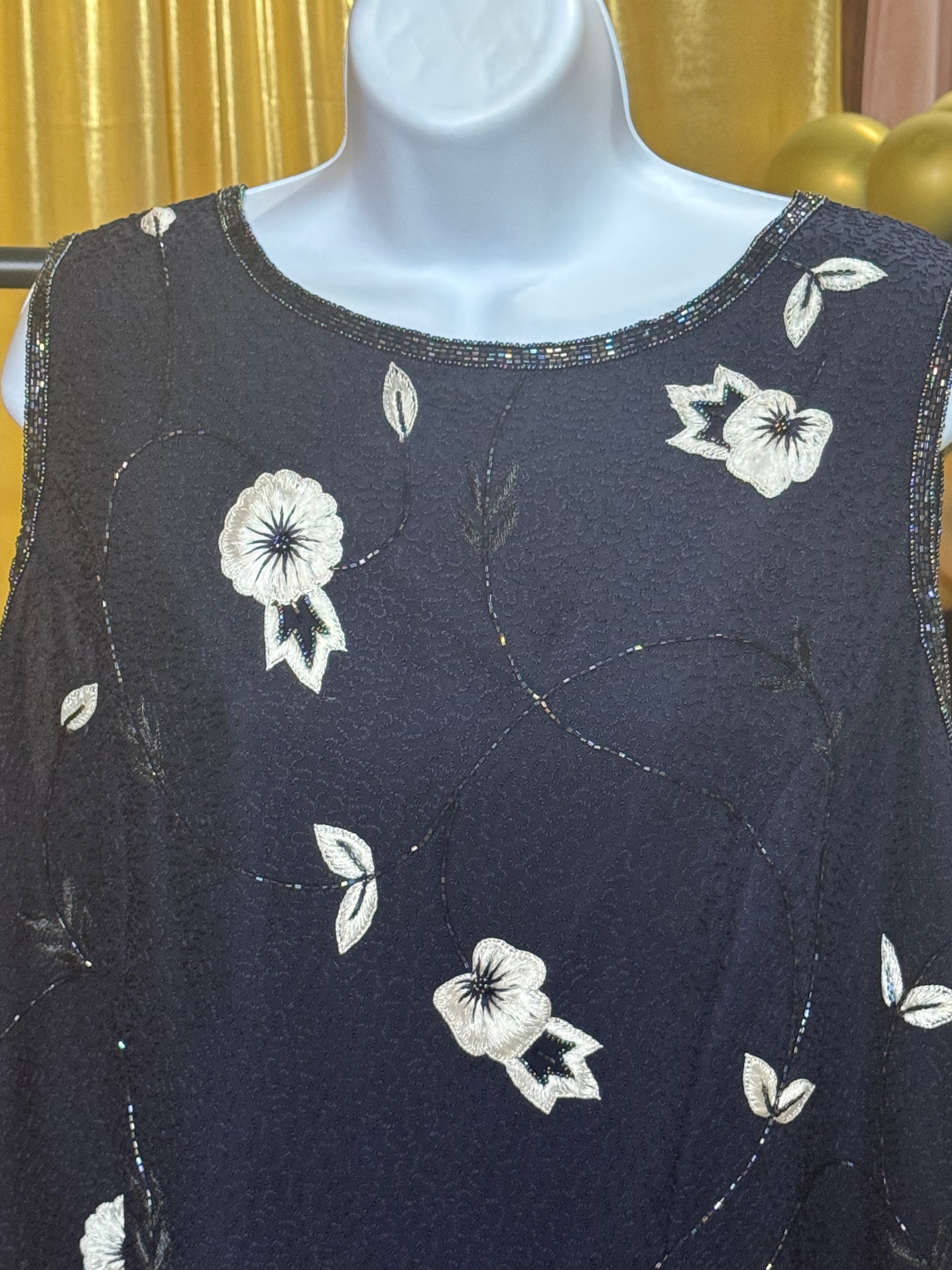 Adrianna Papell 100% Silk Beaded & Embroidered Blouse Size 18
