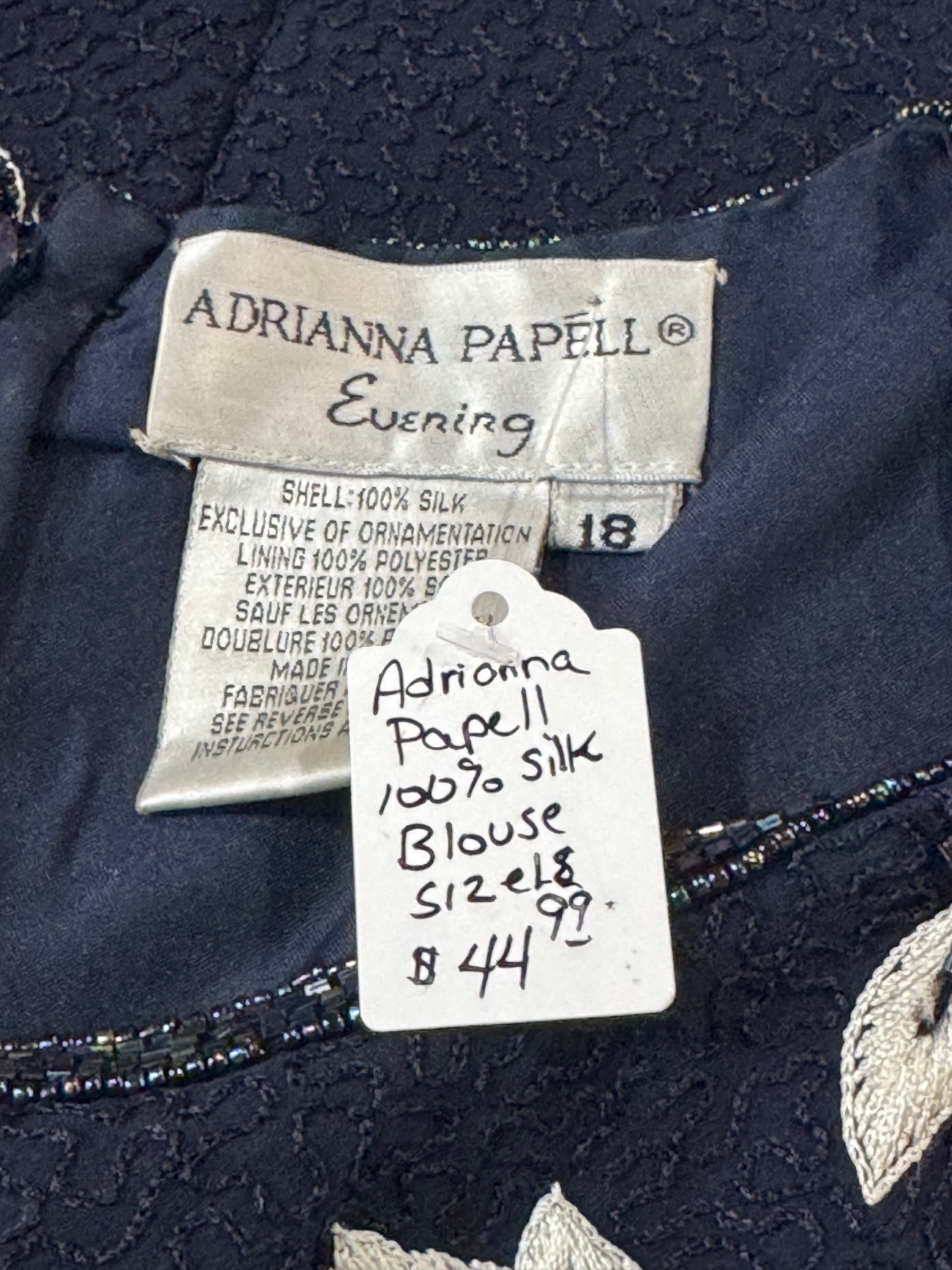 Adrianna Papell 100% Silk Beaded & Embroidered Blouse Size 18