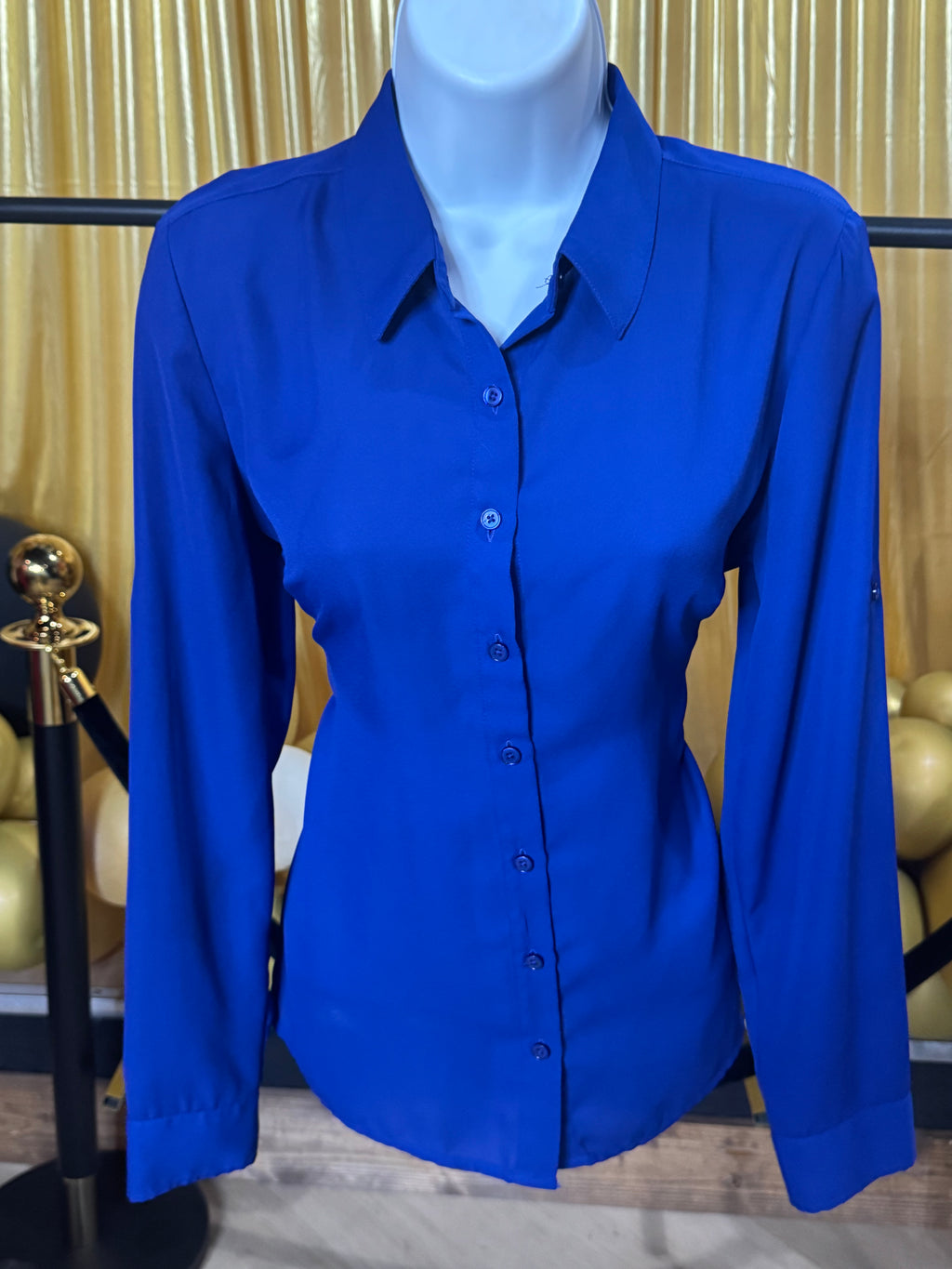 Express Portofino Blue Long Sleeve Blouse Size S
