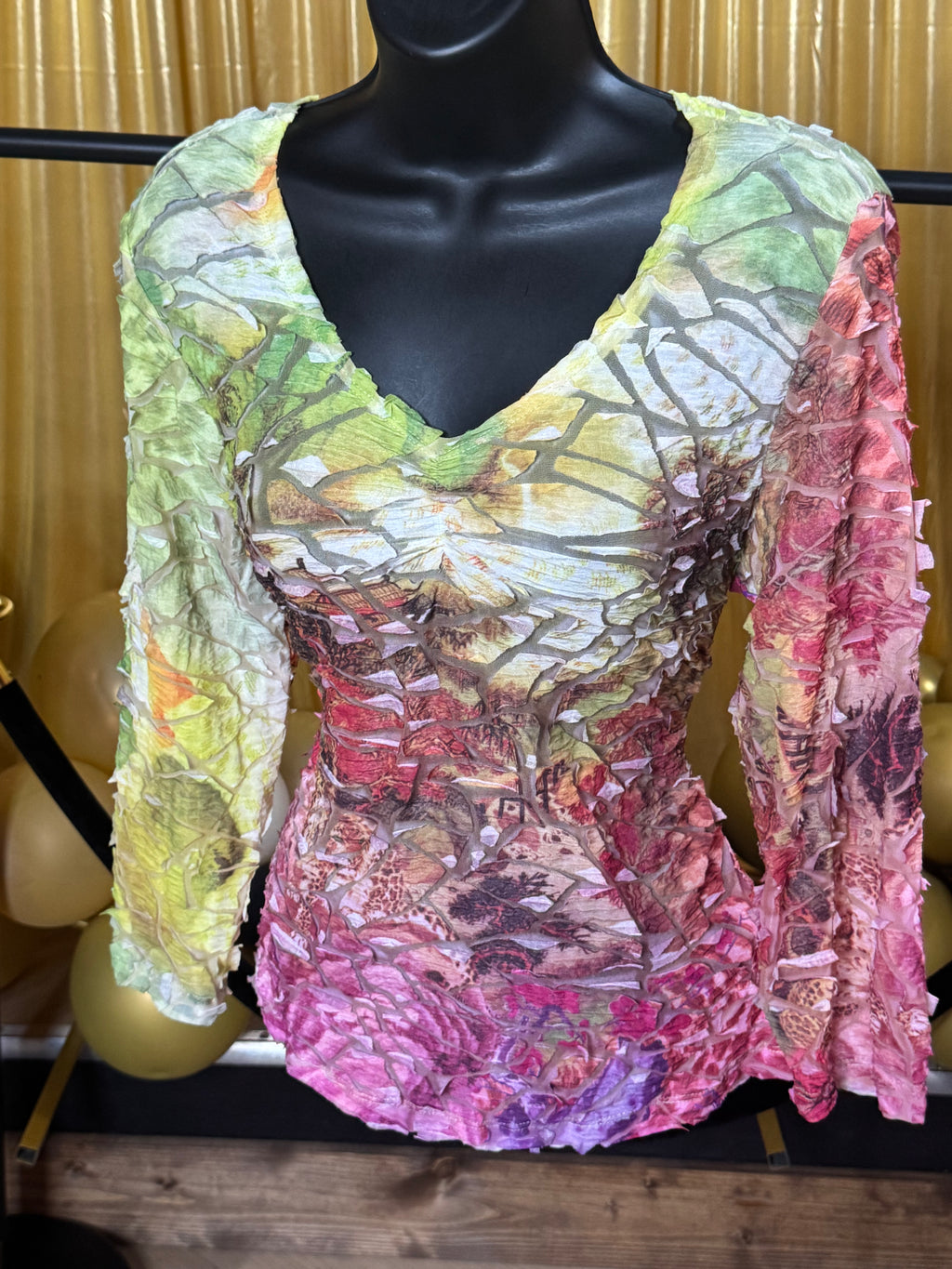 Cubism Yellow & Pink 3/4 Sleeve Blouse Size XL