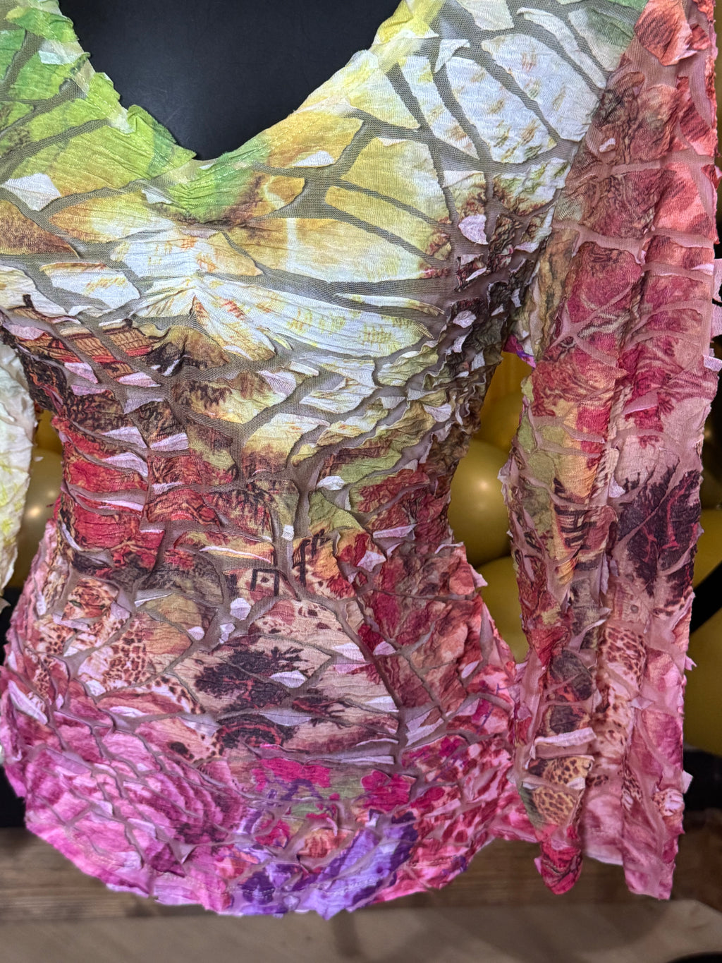 Cubism Yellow & Pink 3/4 Sleeve Blouse Size XL