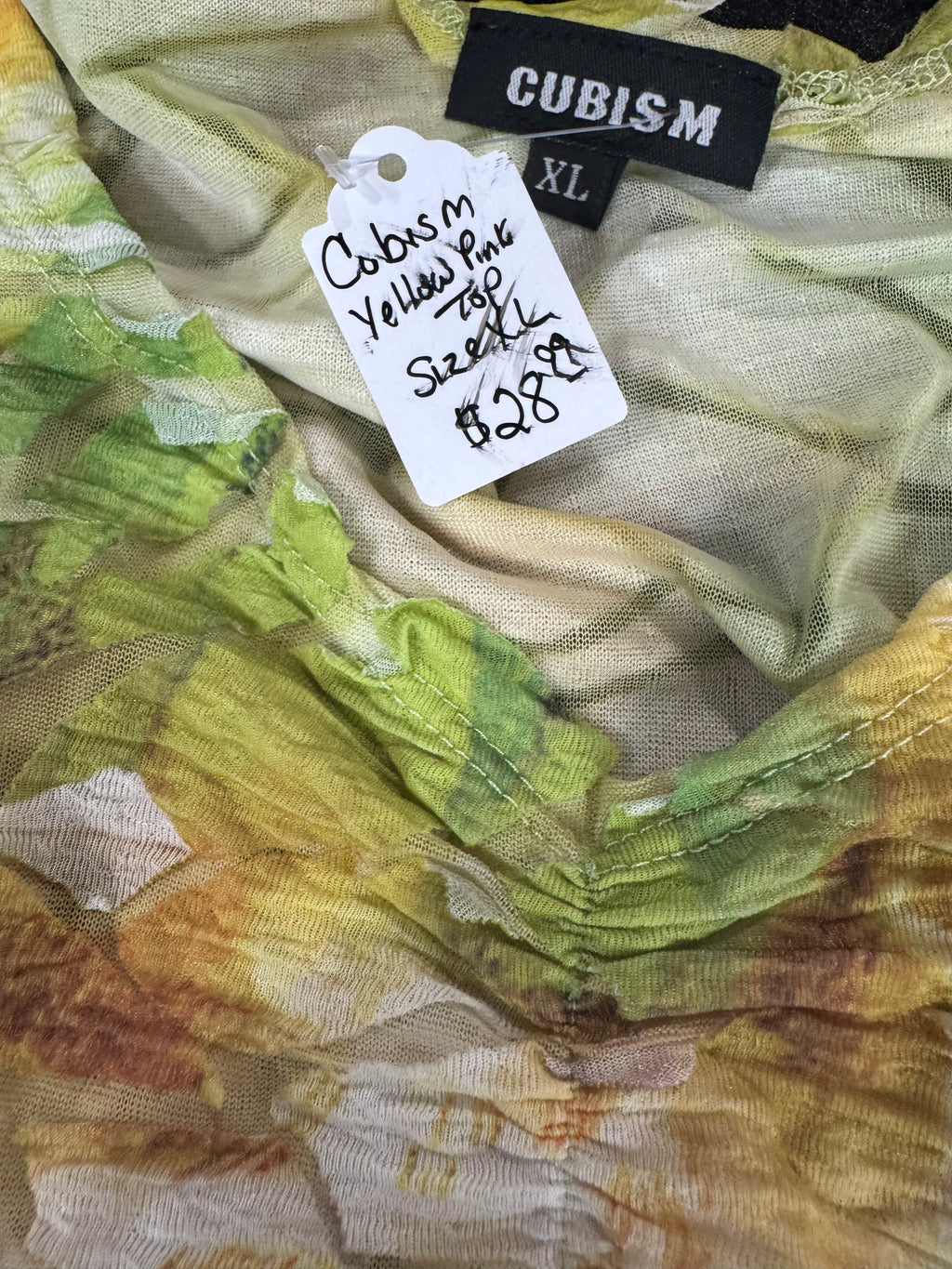 Cubism Yellow & Pink 3/4 Sleeve Blouse Size XL