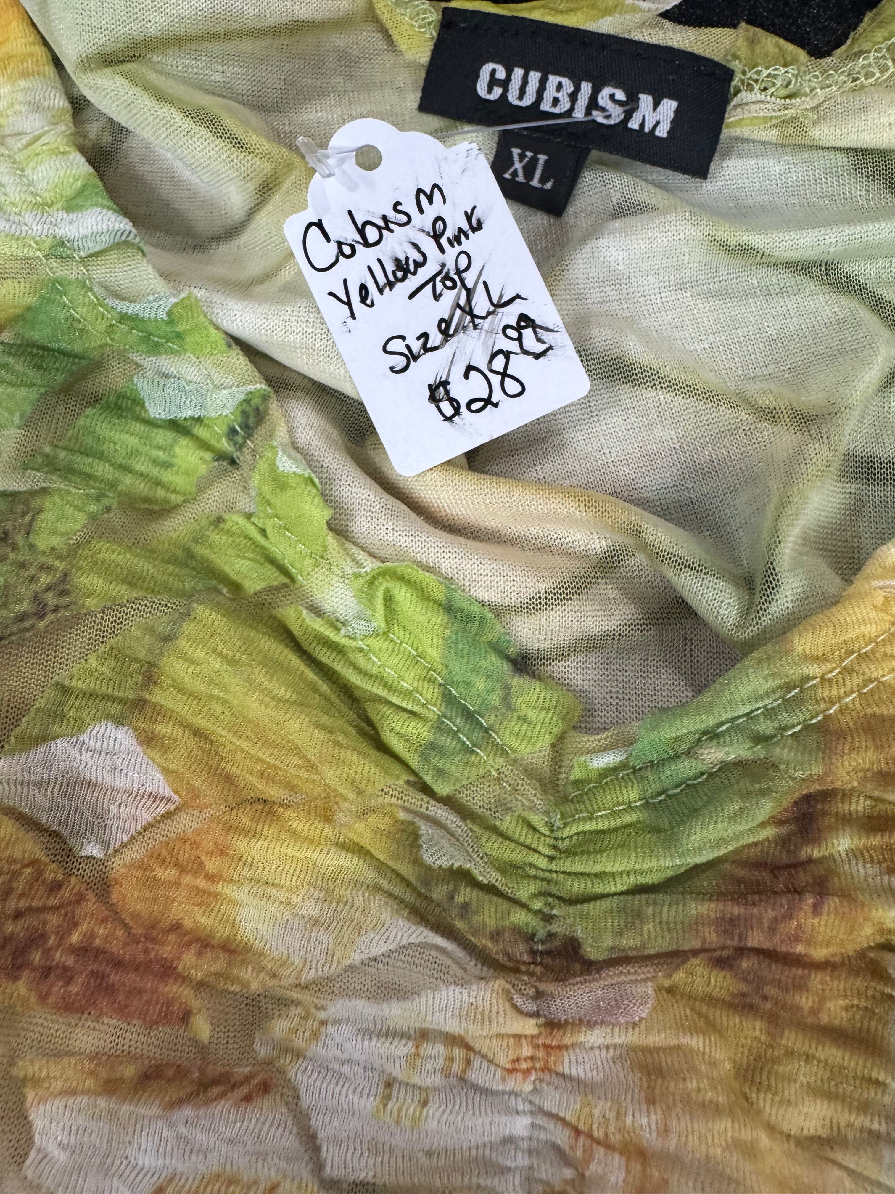Cubism Yellow & Pink 3/4 Sleeve Blouse Size XL