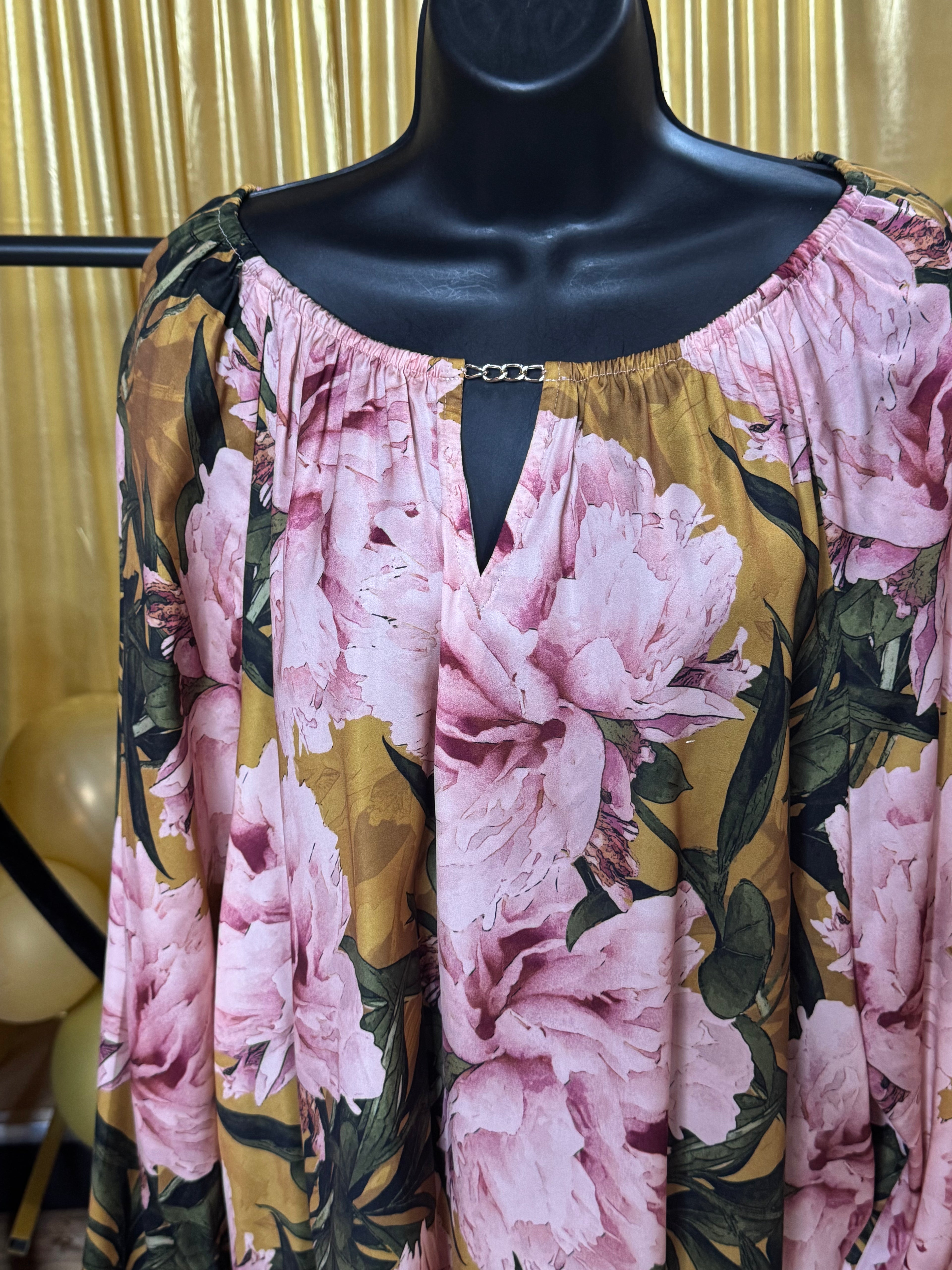 Chico’s Pink Floral Long Sleeve Blouse Sz 20/22