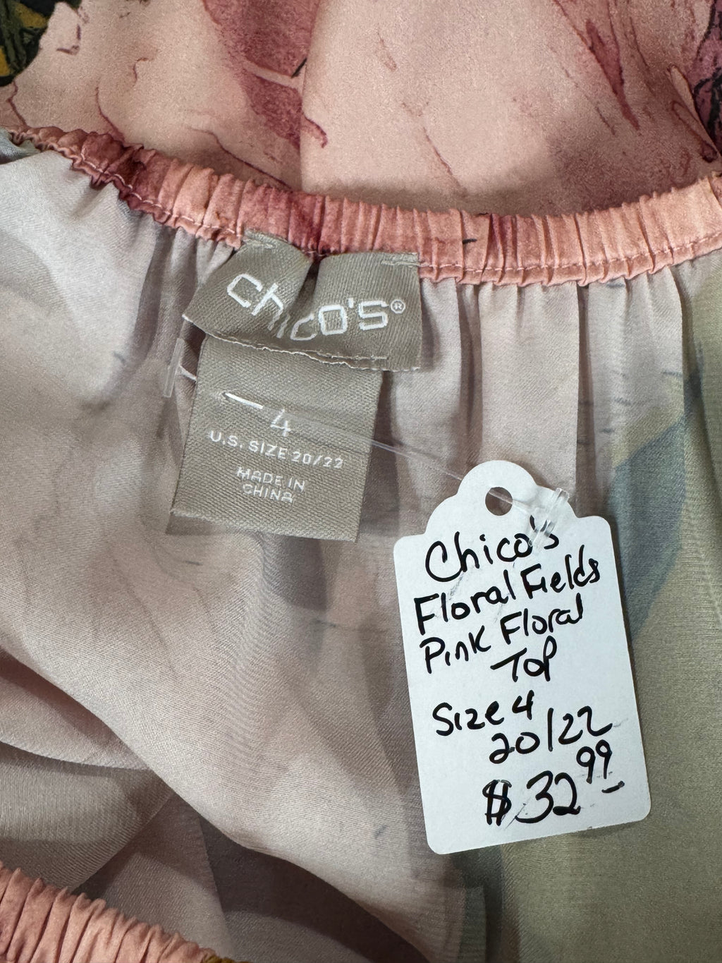 Chico’s Pink Floral Long Sleeve Blouse Sz 20/22