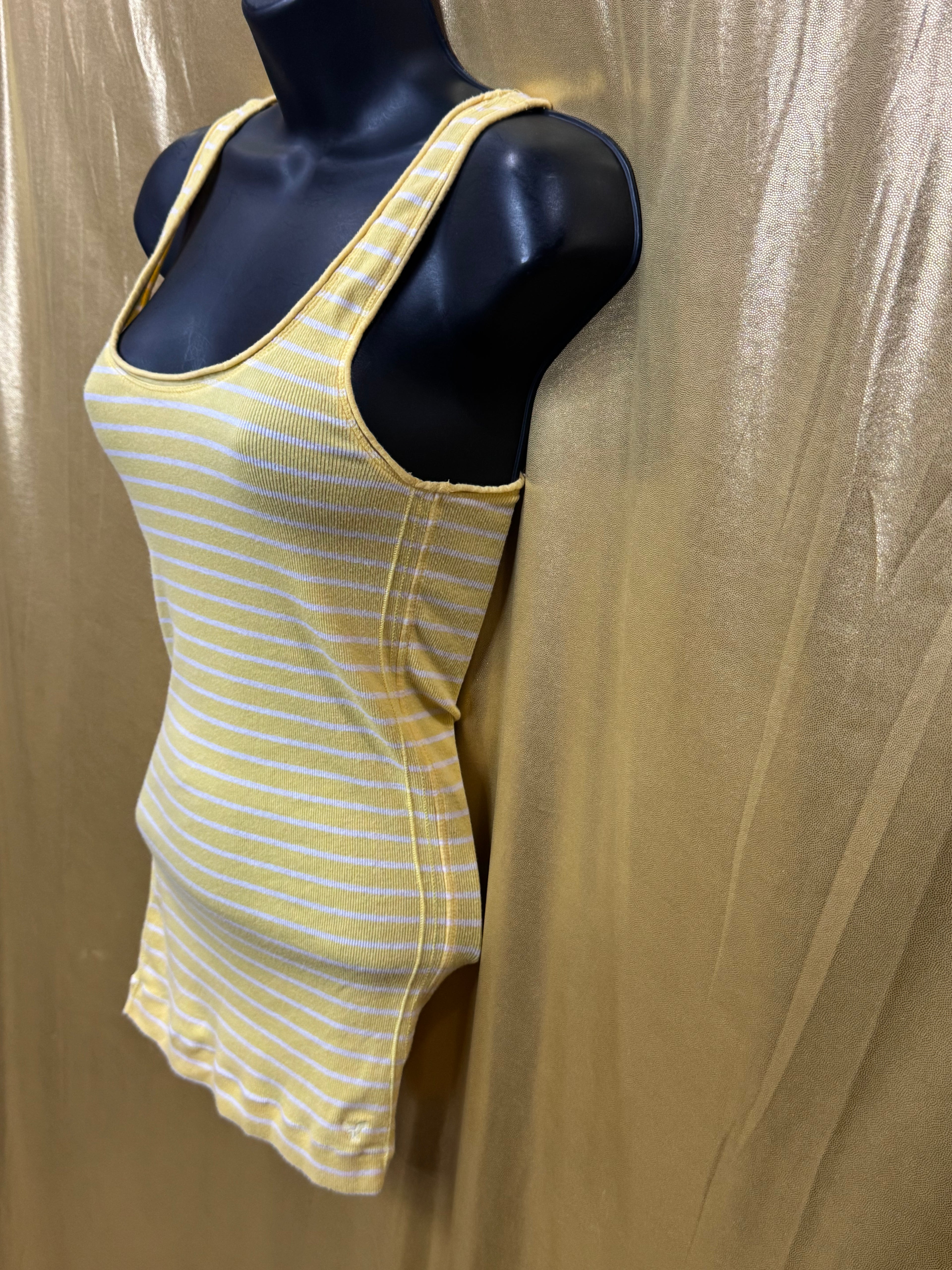 American Eagle Yellow Striped Ribbed Tank Top Size Medium ☀️