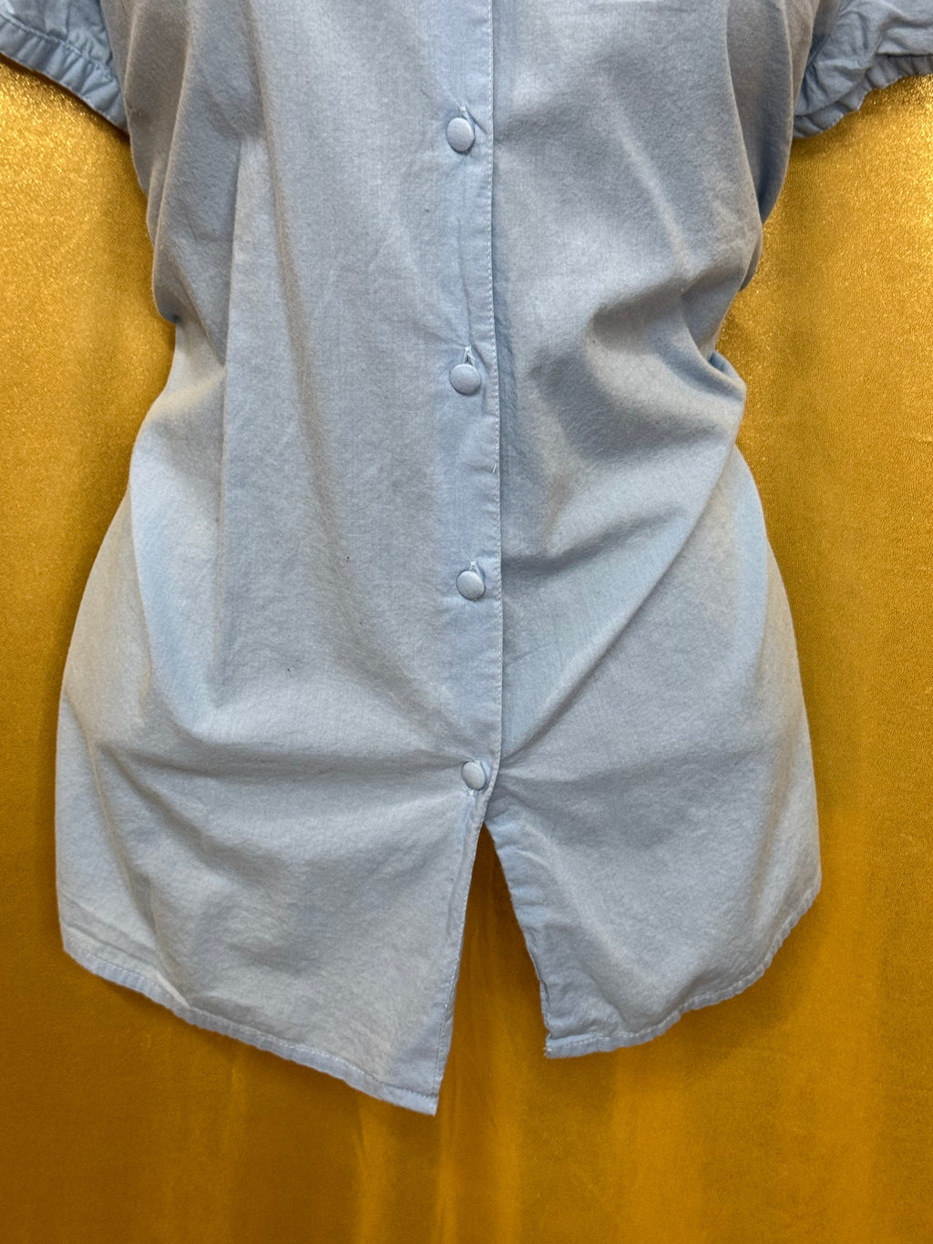 Kim Rogers Light Blue Cotton Blouse Large Embroidered Lace V-Neck Button Down