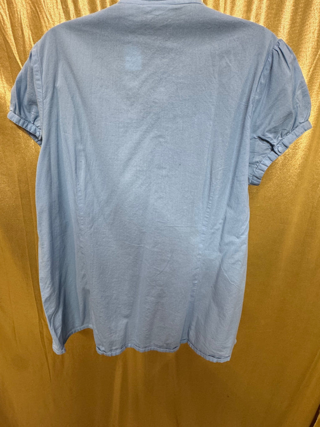 Kim Rogers Light Blue Cotton Blouse Large Embroidered Lace V-Neck Button Down
