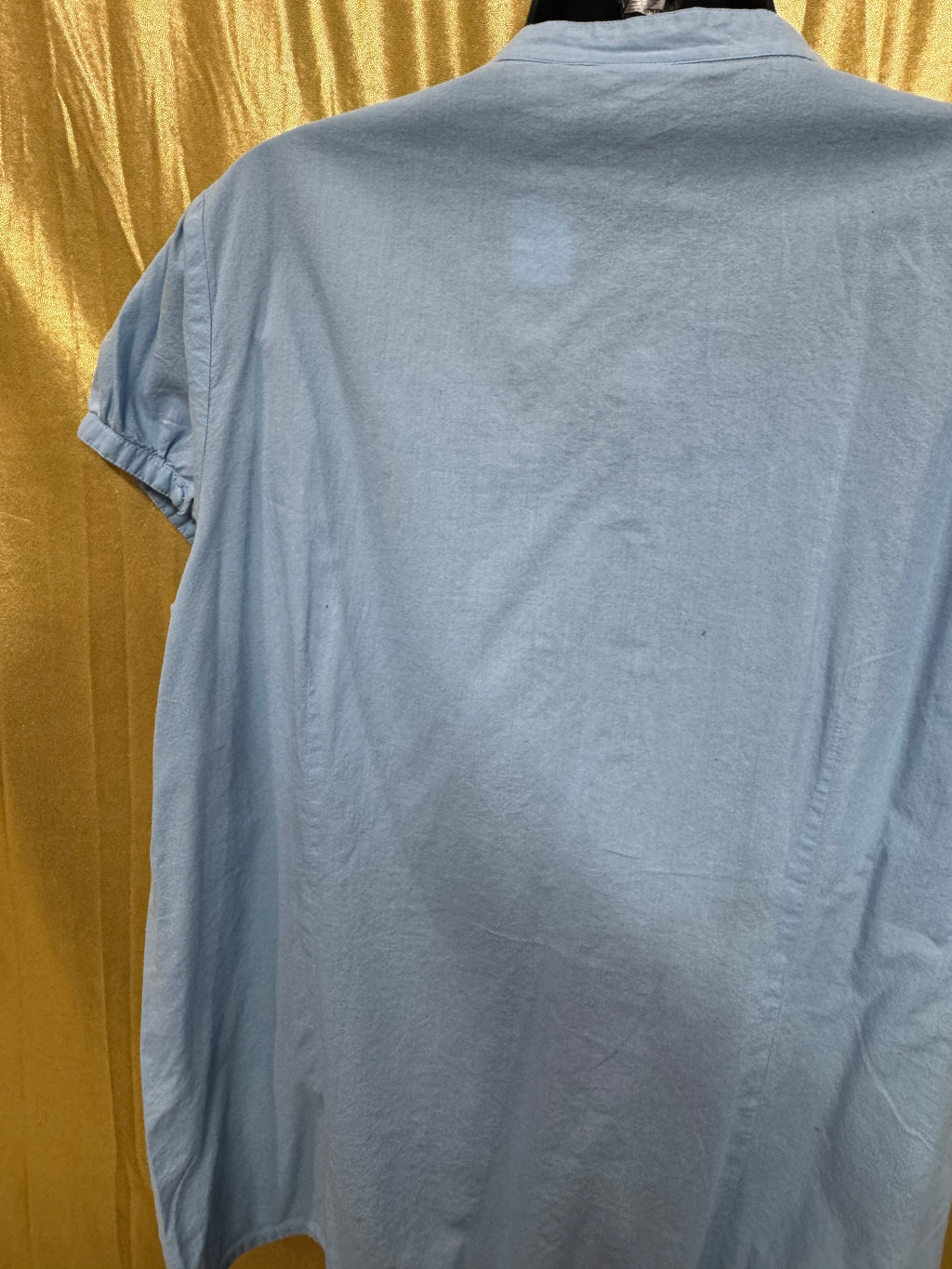 Kim Rogers Light Blue Cotton Blouse Large Embroidered Lace V-Neck Button Down