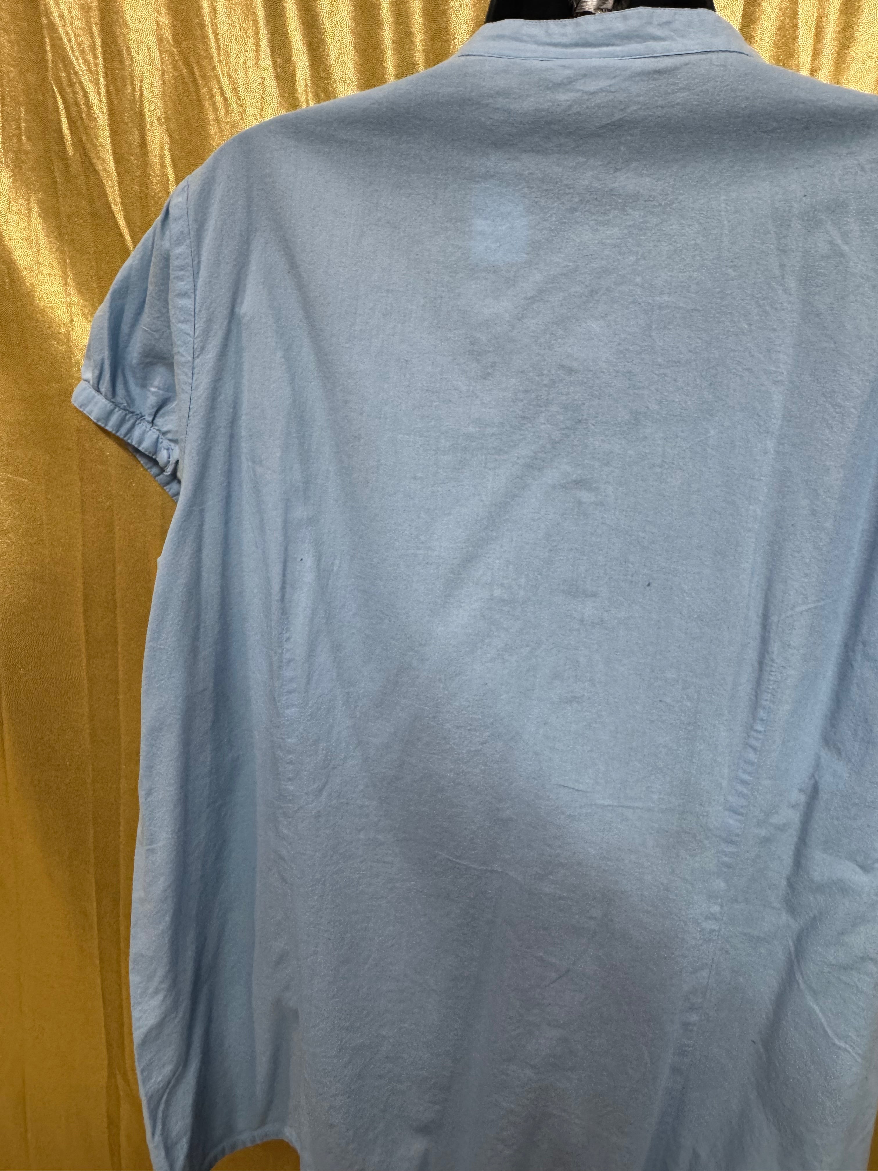 Kim Rogers Light Blue Cotton Blouse Large Embroidered Lace V-Neck Button Down