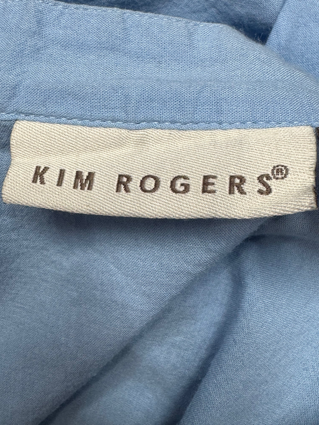 Kim Rogers Light Blue Cotton Blouse Large Embroidered Lace V-Neck Button Down